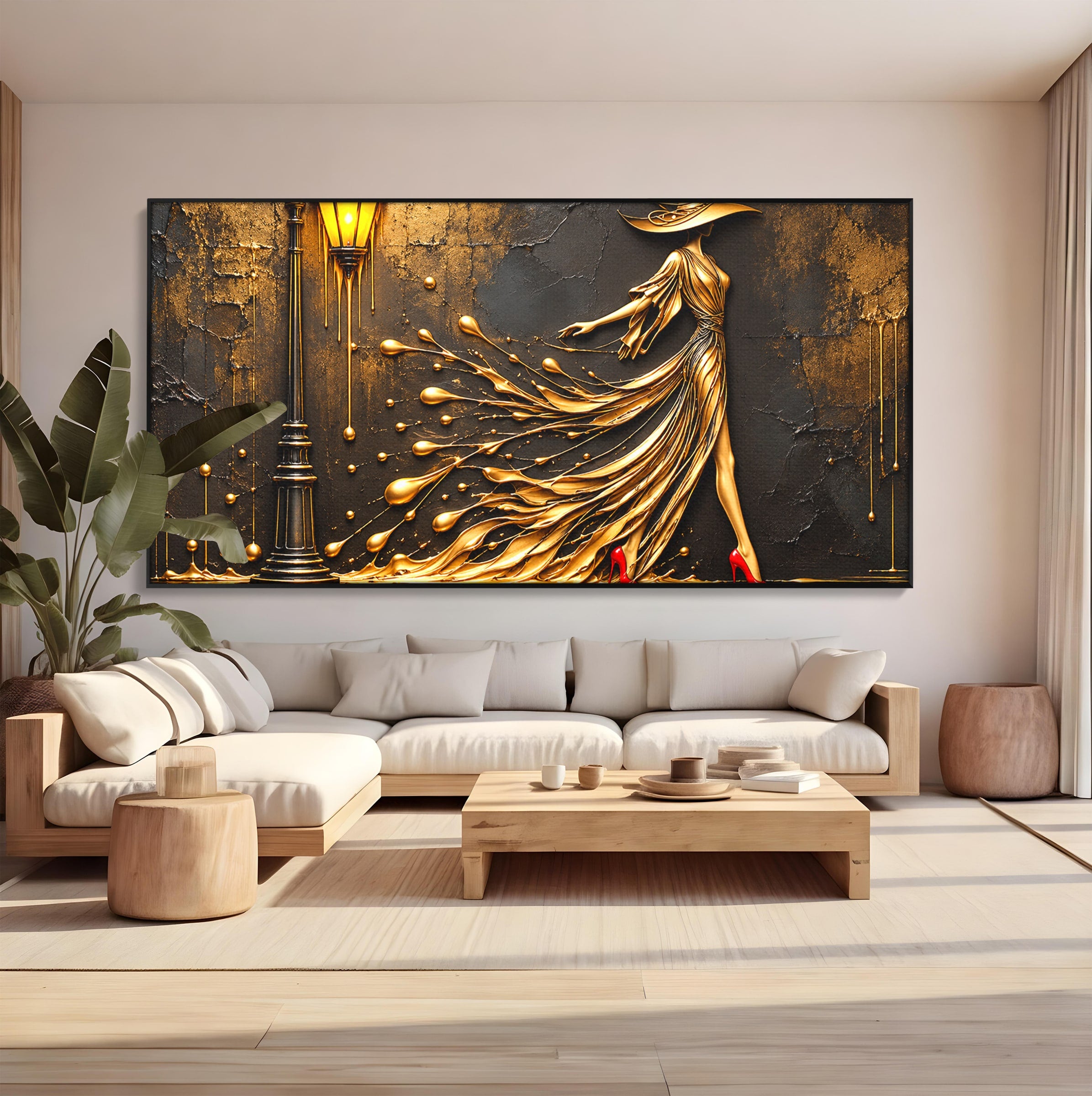Tablou Canvas Premium LuxCanva® U1225, Eleganta In Aur, Femeie, Moda, Lux, Auriu, Living, Culori Vibrante