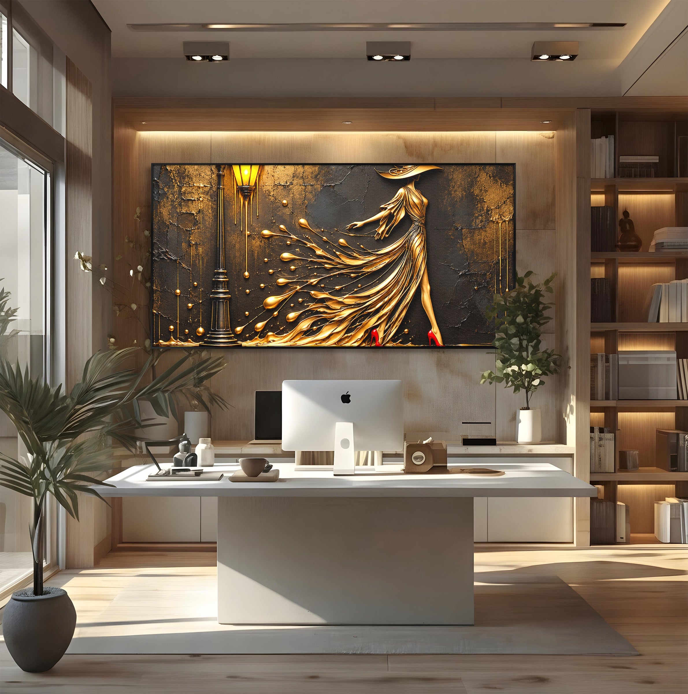 Tablou Canvas Premium LuxCanva® U1225, Eleganta In Aur, Femeie, Moda, Lux, Auriu, Living, Culori Vibrante