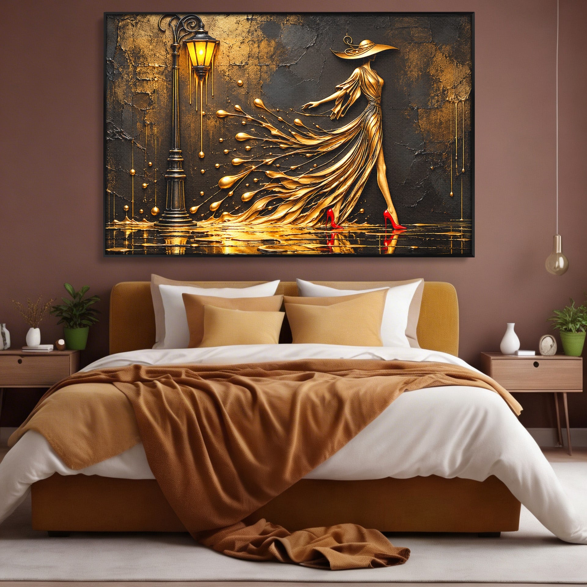 Tablou Canvas Premium LuxCanva® U1225, Eleganta In Aur, Femeie, Moda, Lux, Auriu, Living, Culori Vibrante