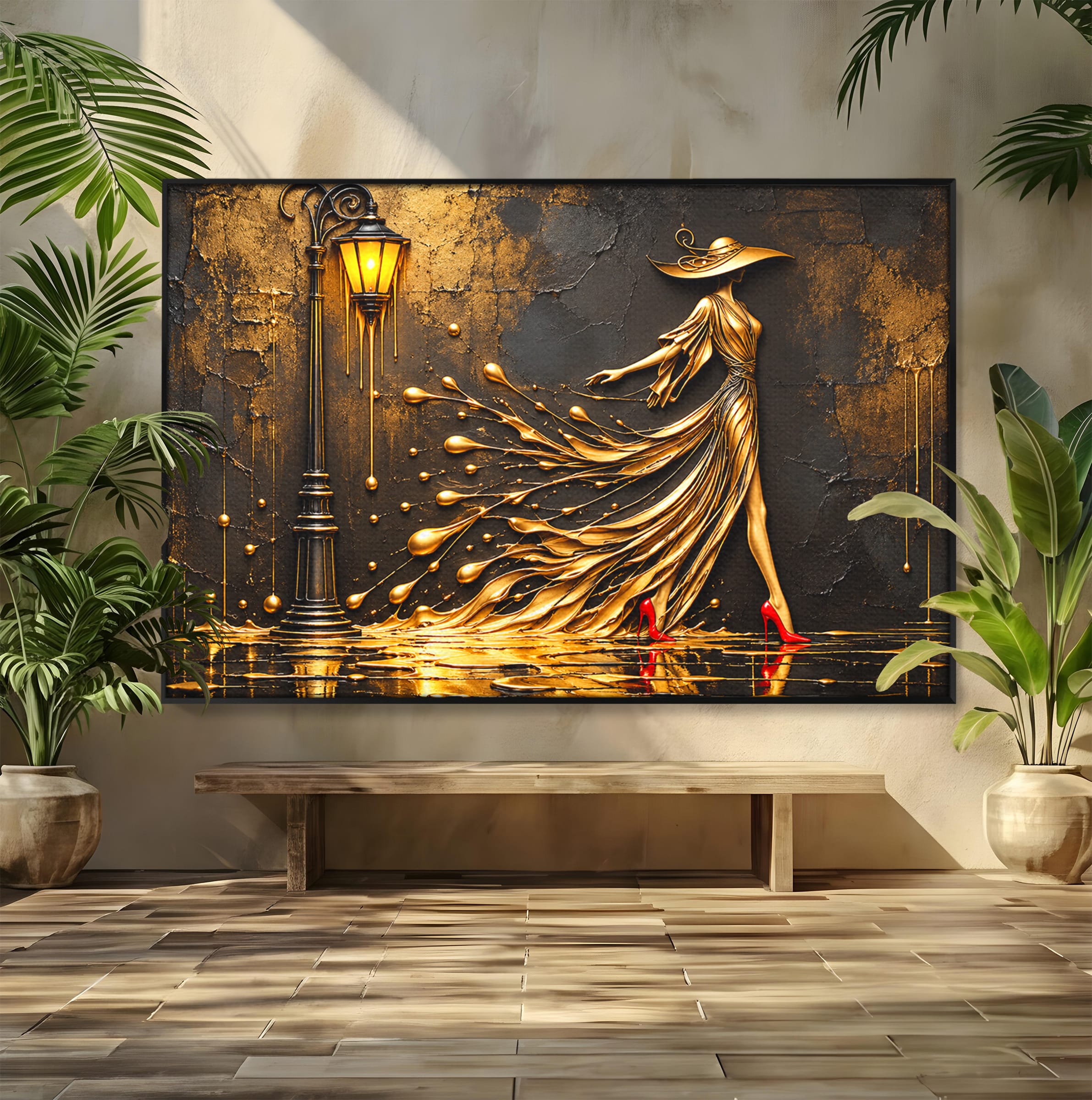 Tablou Canvas Premium LuxCanva® U1225, Eleganta In Aur, Femeie, Moda, Lux, Auriu, Living, Culori Vibrante