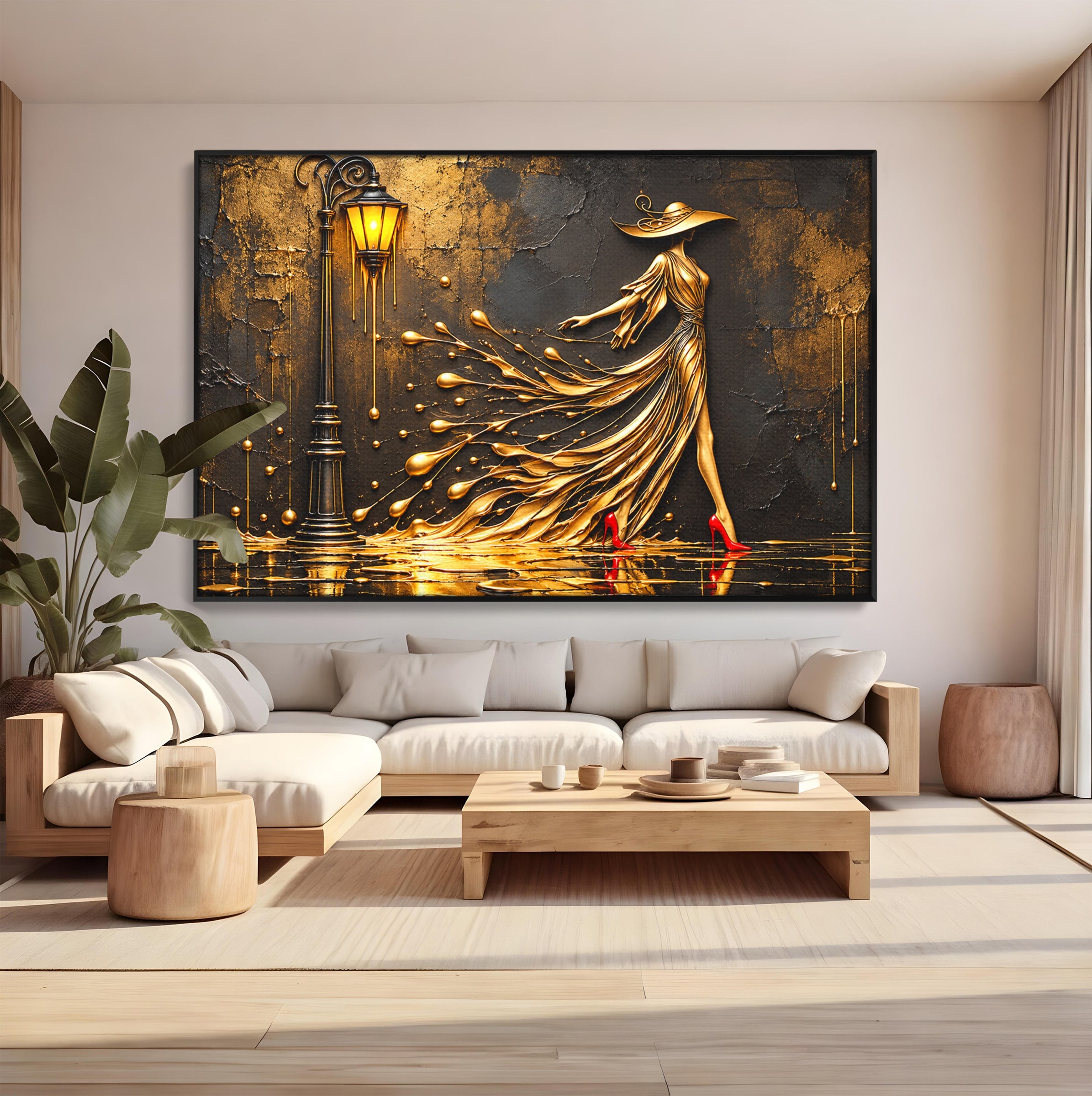 Tablou Canvas Premium LuxCanva® U1225, Eleganta In Aur, Femeie, Moda, Lux, Auriu, Living, Culori Vibrante