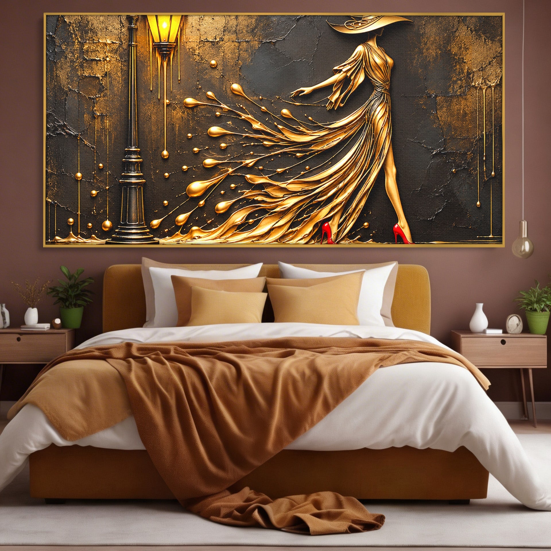Tablou Canvas Premium LuxCanva® U1225, Eleganta In Aur, Femeie, Moda, Lux, Auriu, Living, Culori Vibrante