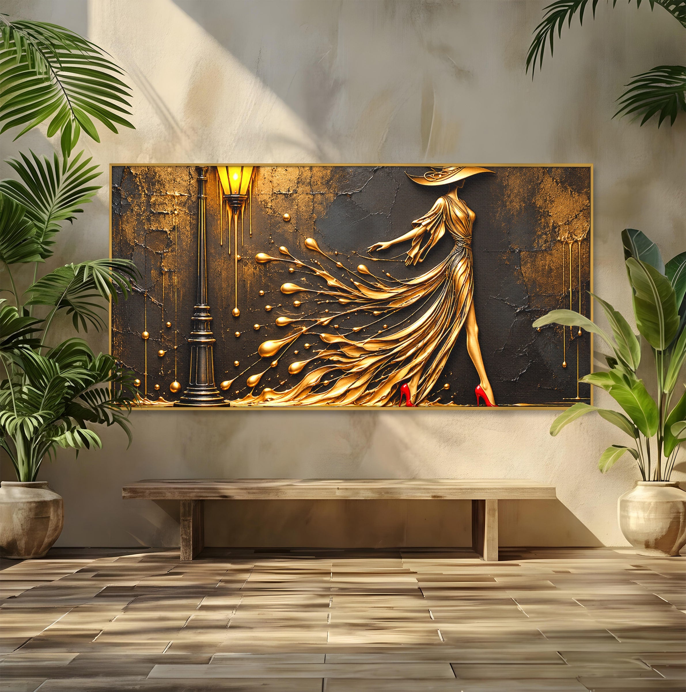 Tablou Canvas Premium LuxCanva® U1225, Eleganta In Aur, Femeie, Moda, Lux, Auriu, Living, Culori Vibrante
