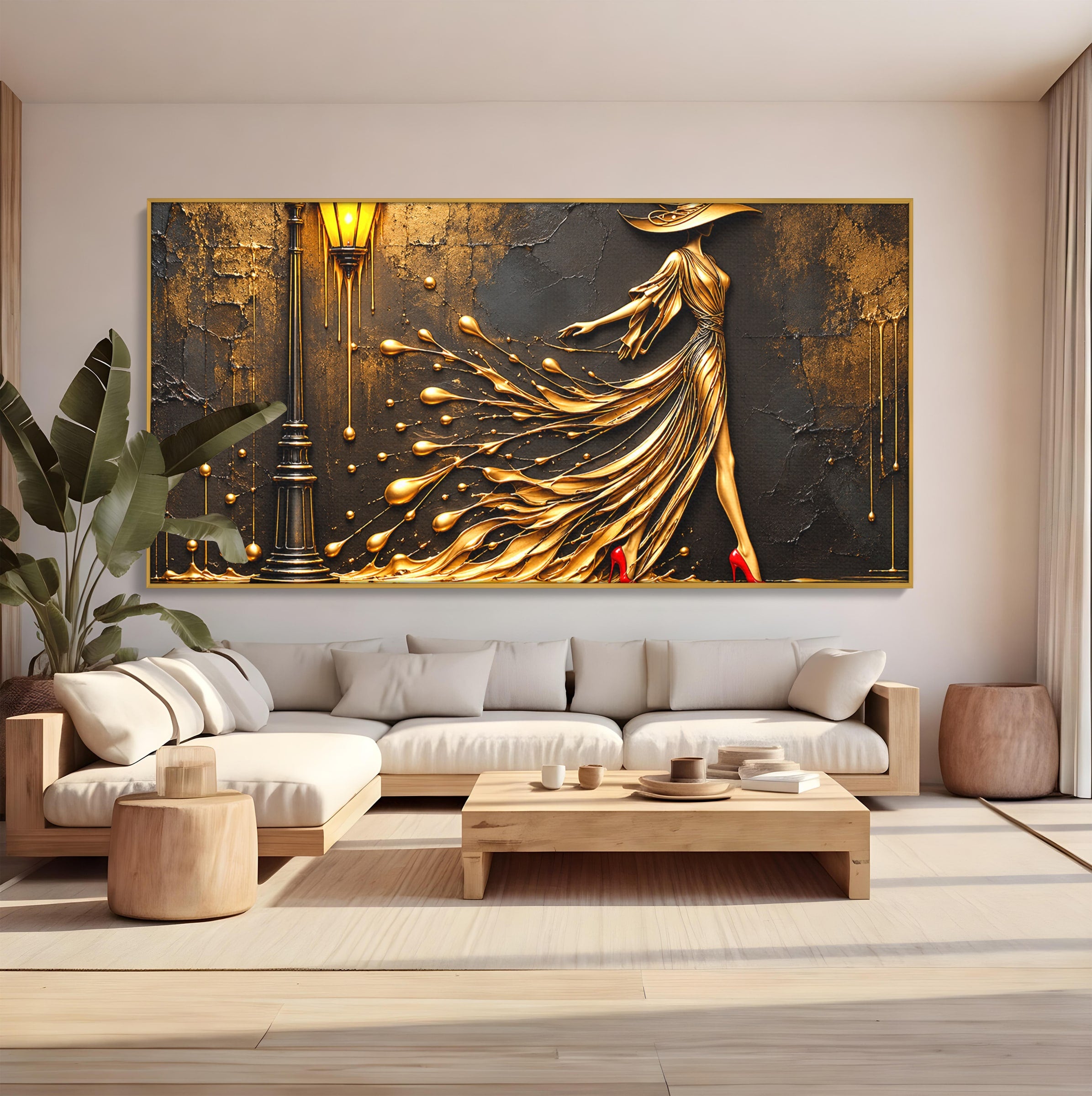 Tablou Canvas Premium LuxCanva® U1225, Eleganta In Aur, Femeie, Moda, Lux, Auriu, Living, Culori Vibrante