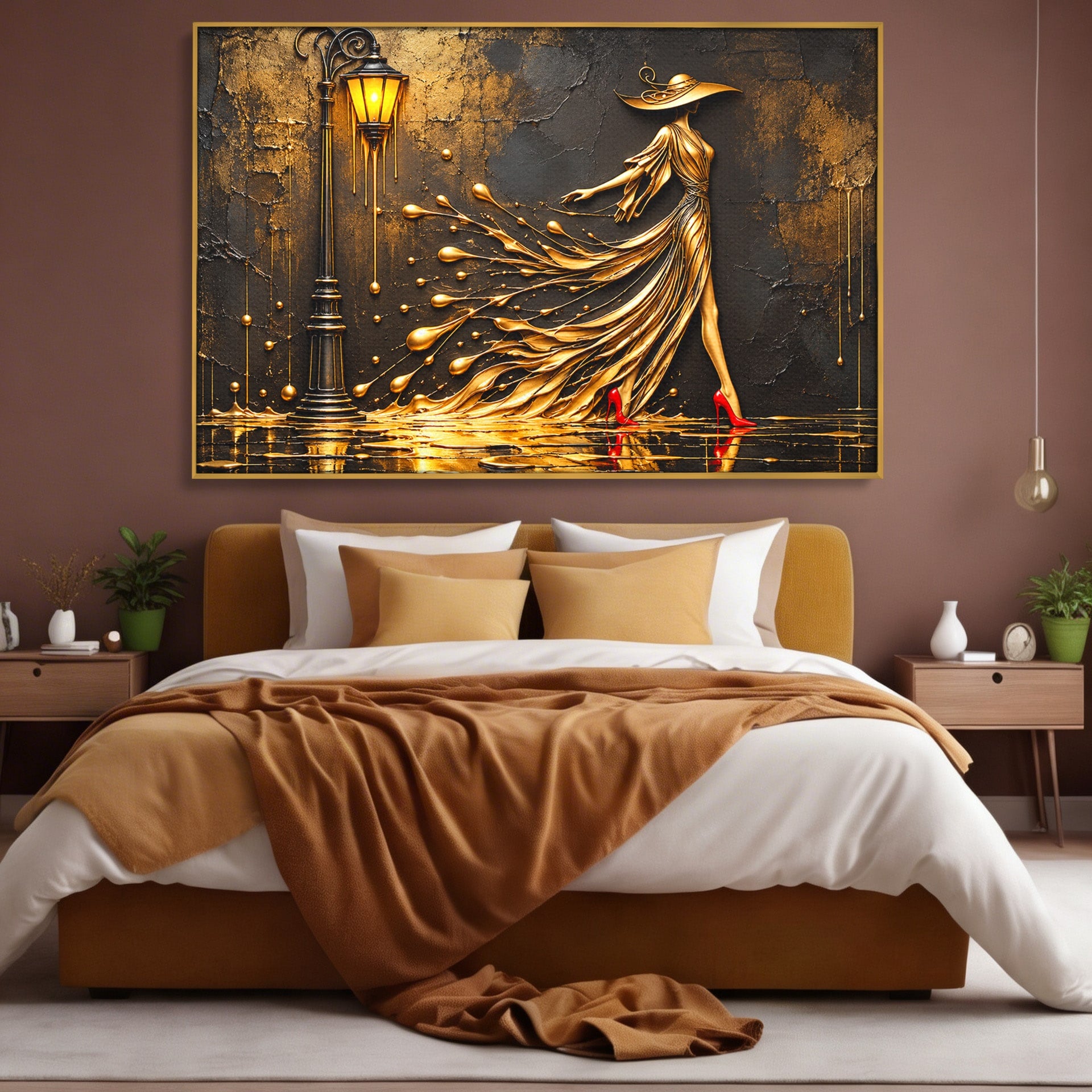 Tablou Canvas Premium LuxCanva® U1225, Eleganta In Aur, Femeie, Moda, Lux, Auriu, Living, Culori Vibrante