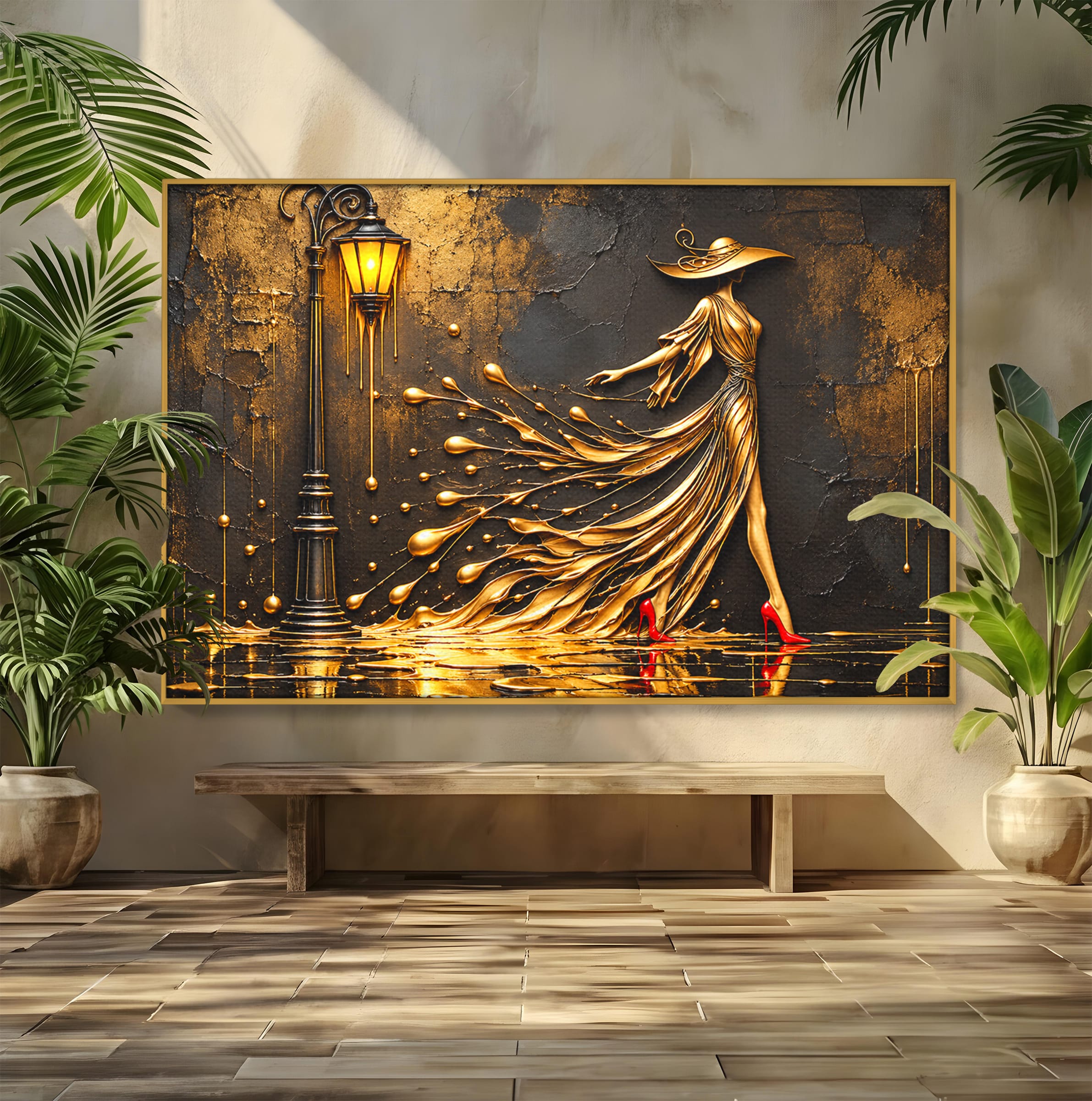 Tablou Canvas Premium LuxCanva® U1225, Eleganta In Aur, Femeie, Moda, Lux, Auriu, Living, Culori Vibrante