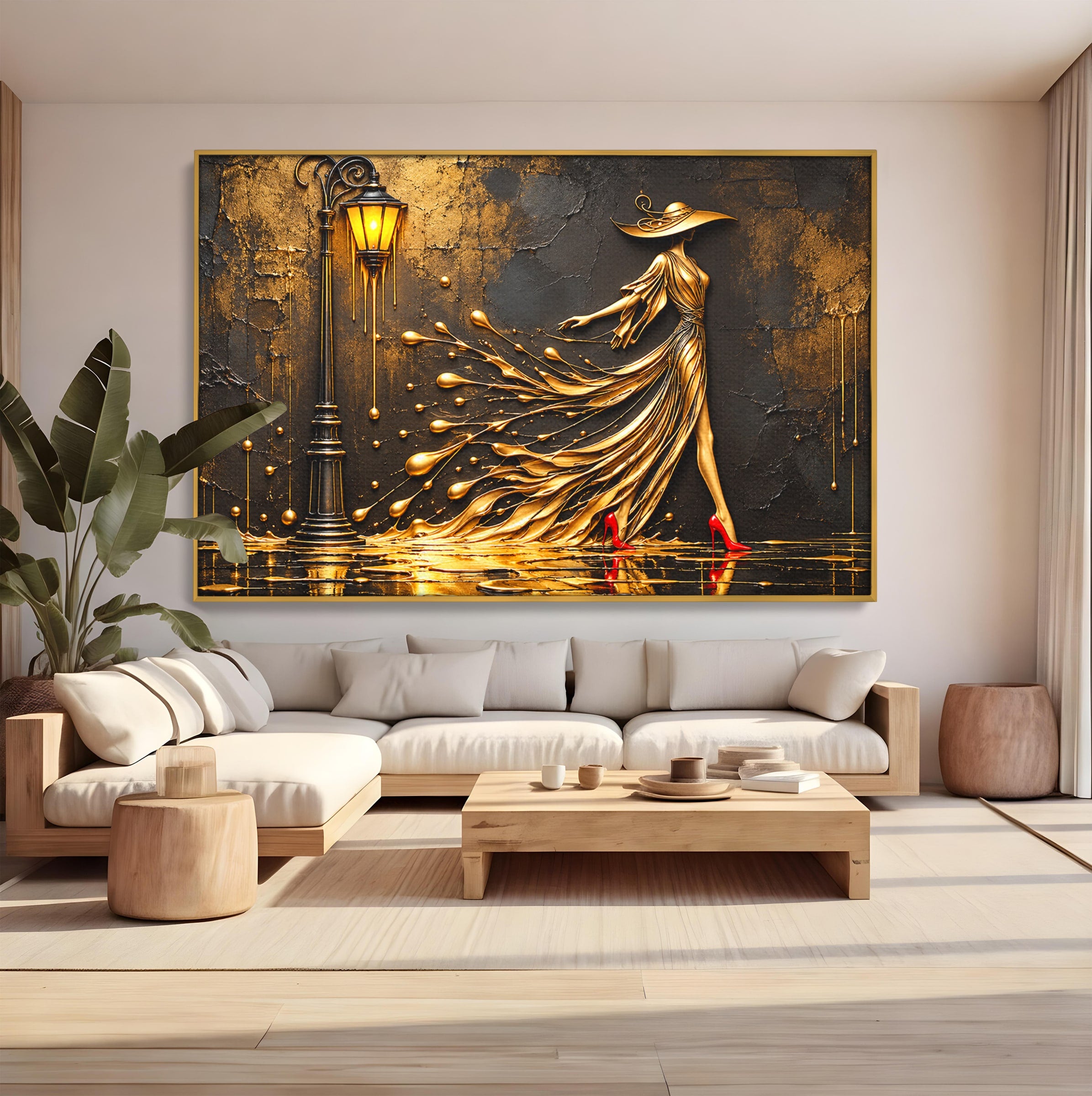 Tablou Canvas Premium LuxCanva® U1225, Eleganta In Aur, Femeie, Moda, Lux, Auriu, Living, Culori Vibrante