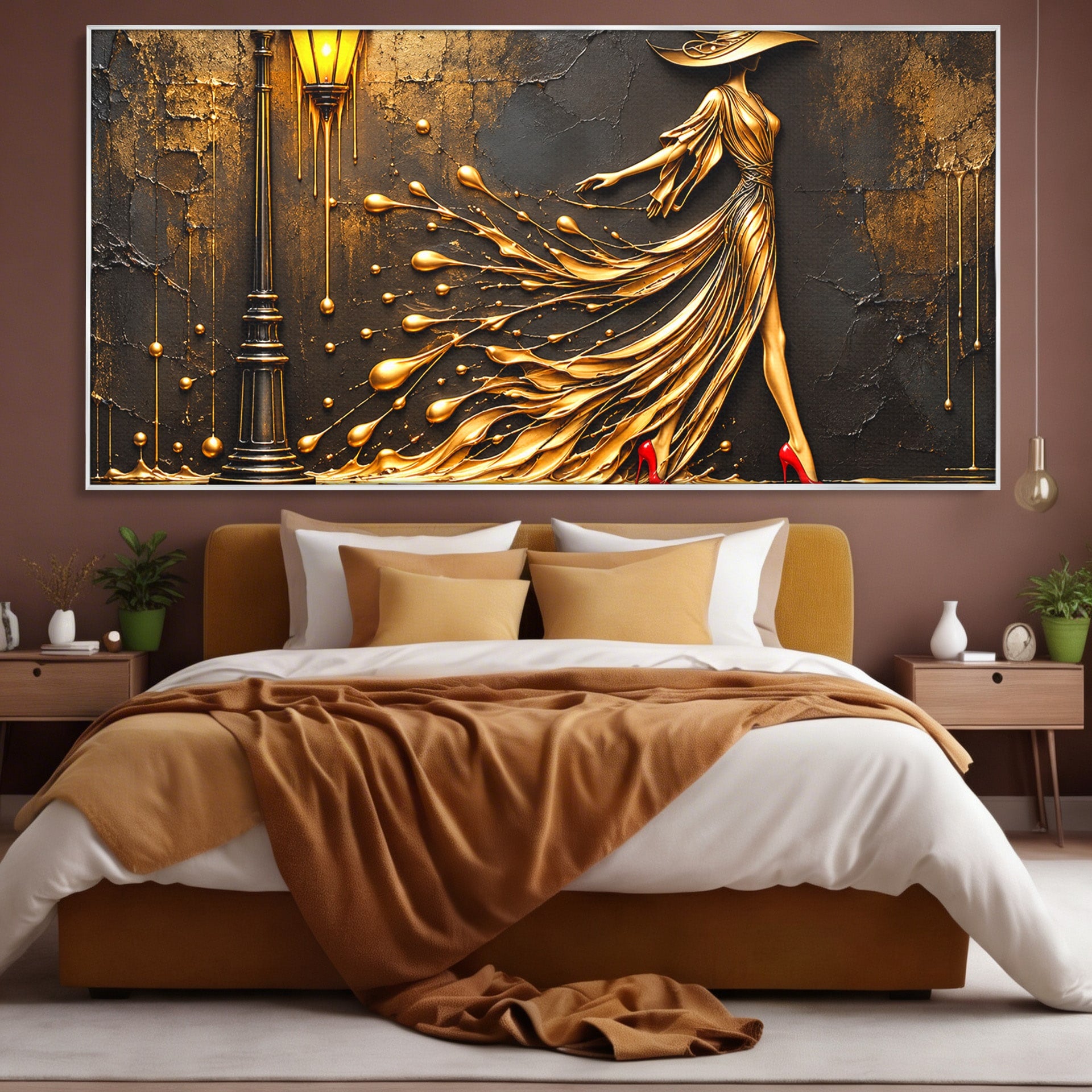 Tablou Canvas Premium LuxCanva® U1225, Eleganta In Aur, Femeie, Moda, Lux, Auriu, Living, Culori Vibrante