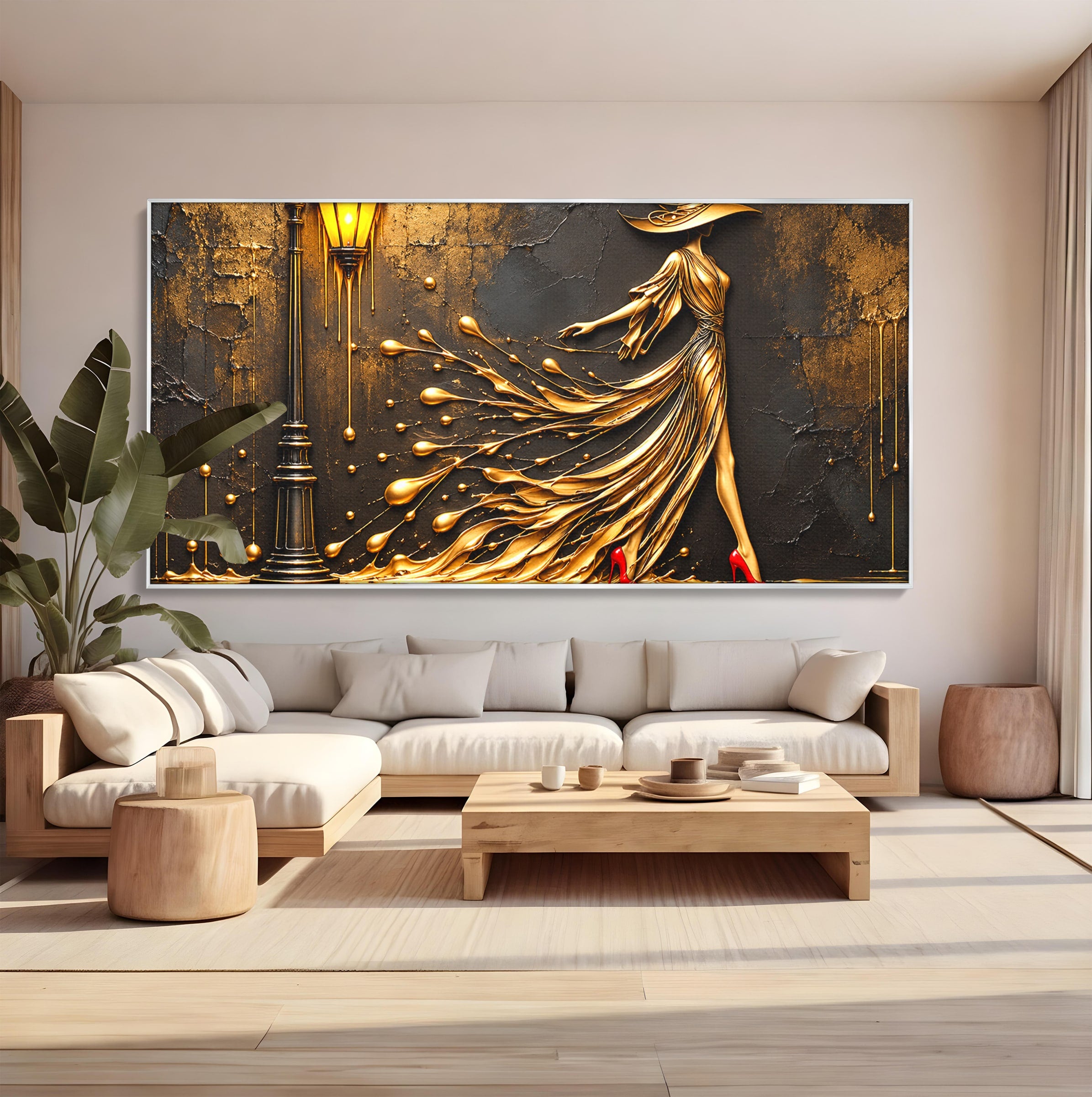 Tablou Canvas Premium LuxCanva® U1225, Eleganta In Aur, Femeie, Moda, Lux, Auriu, Living, Culori Vibrante