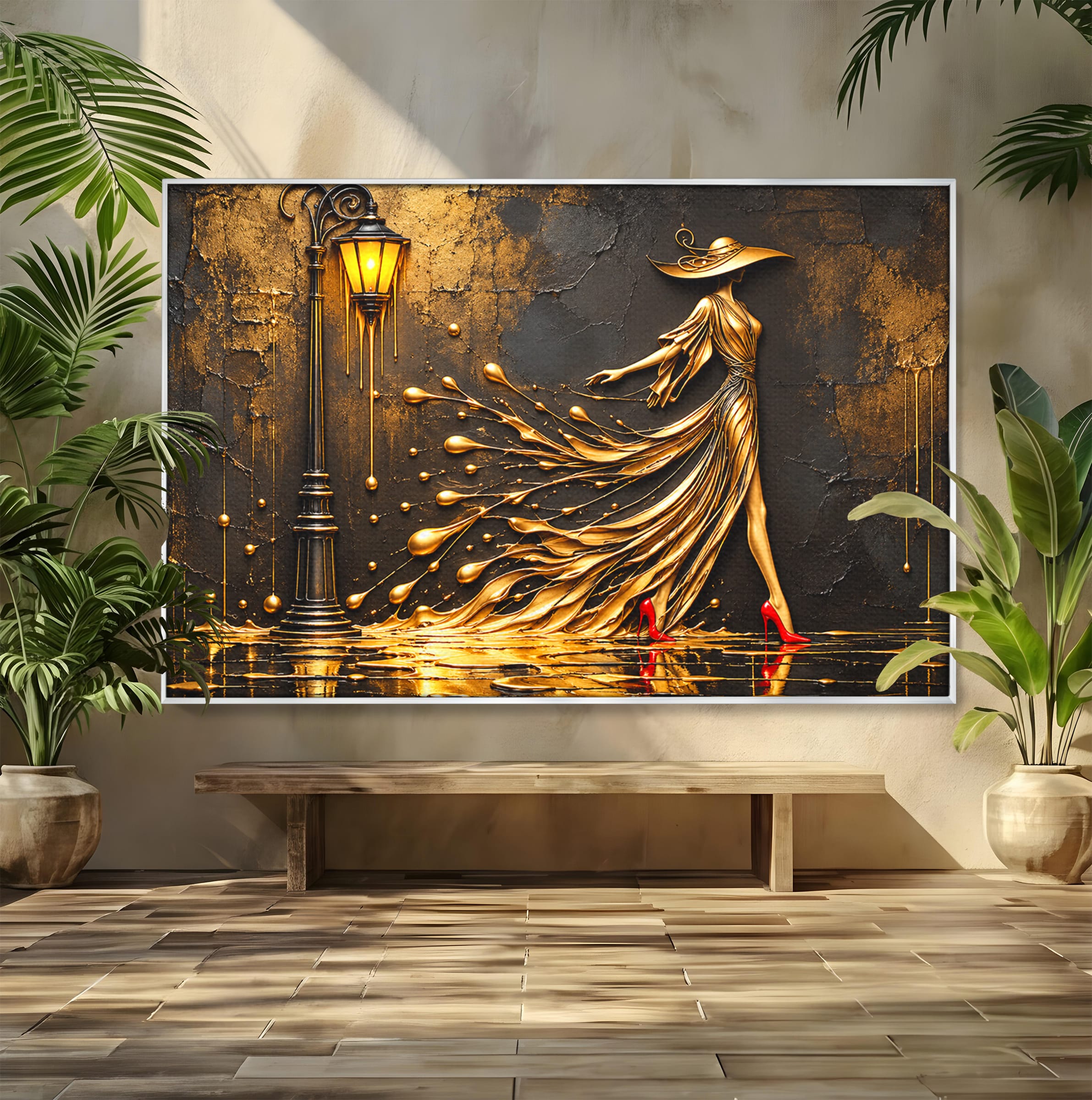 Tablou Canvas Premium LuxCanva® U1225, Eleganta In Aur, Femeie, Moda, Lux, Auriu, Living, Culori Vibrante
