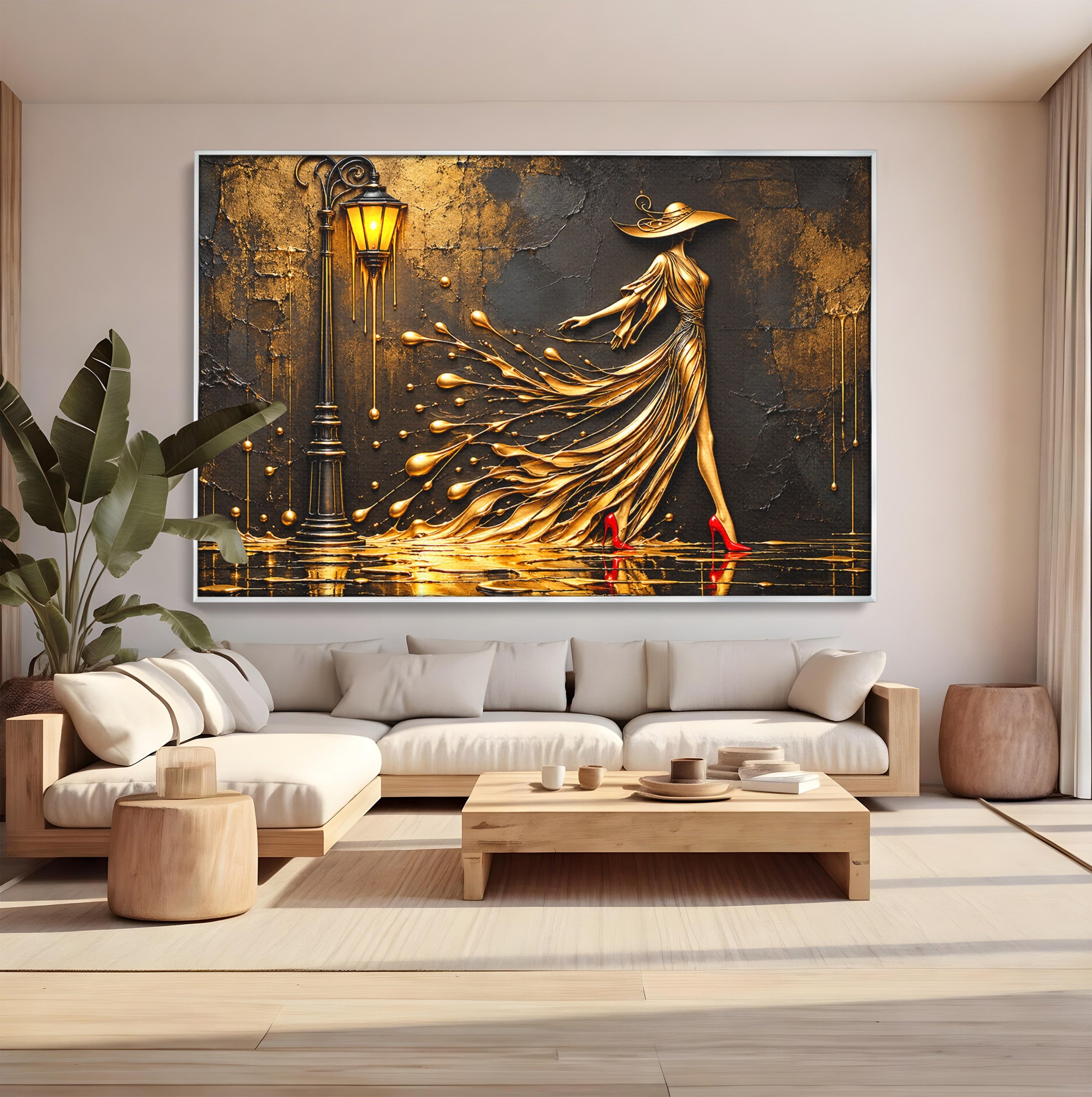 Tablou Canvas Premium LuxCanva® U1225, Eleganta In Aur, Femeie, Moda, Lux, Auriu, Living, Culori Vibrante
