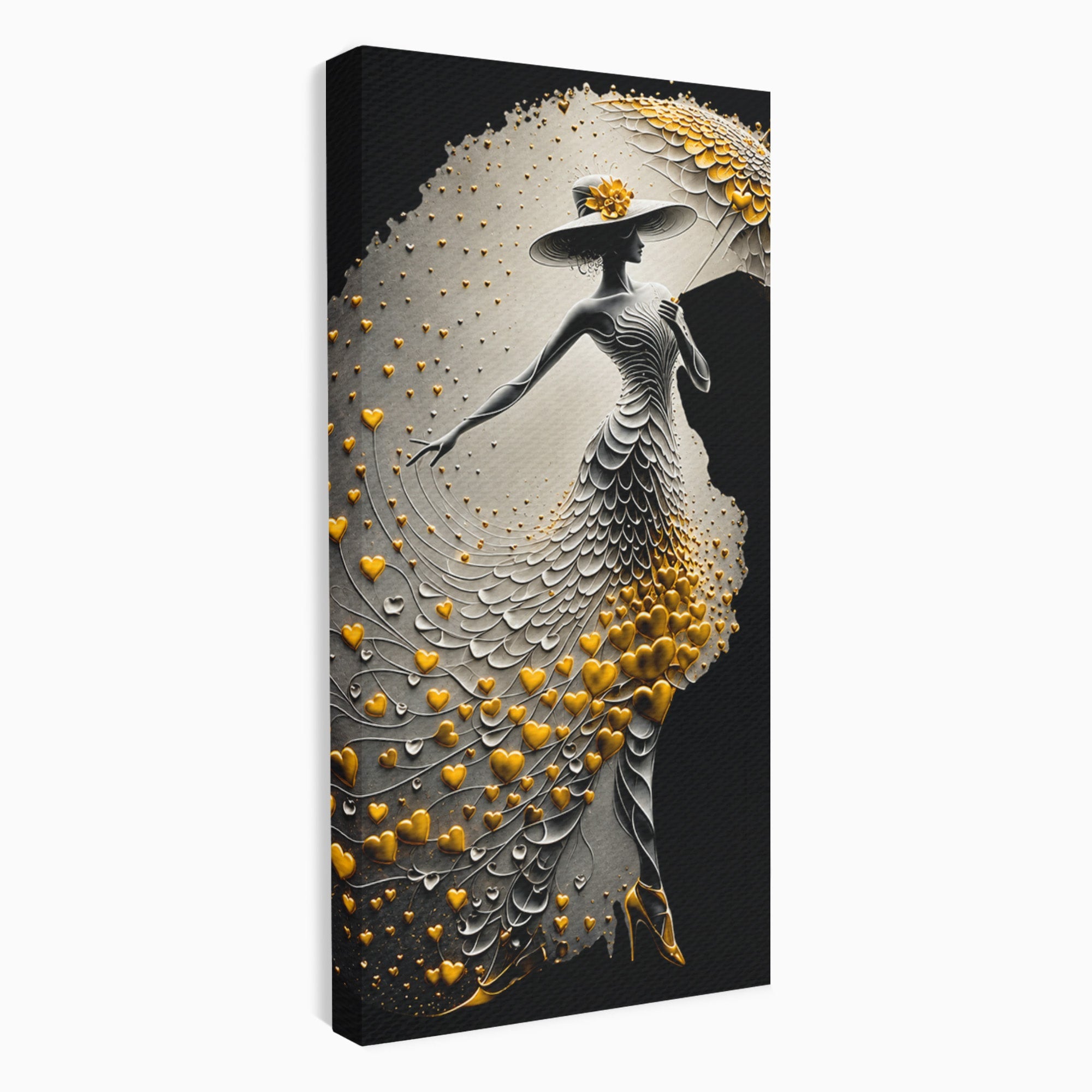 Tablou Canvas Premium LuxCanva® U1227, Eleganta Cu Umbrela, Moda, Umbrela, Inima, Eleganta, Dormitor, Culori Vibrante