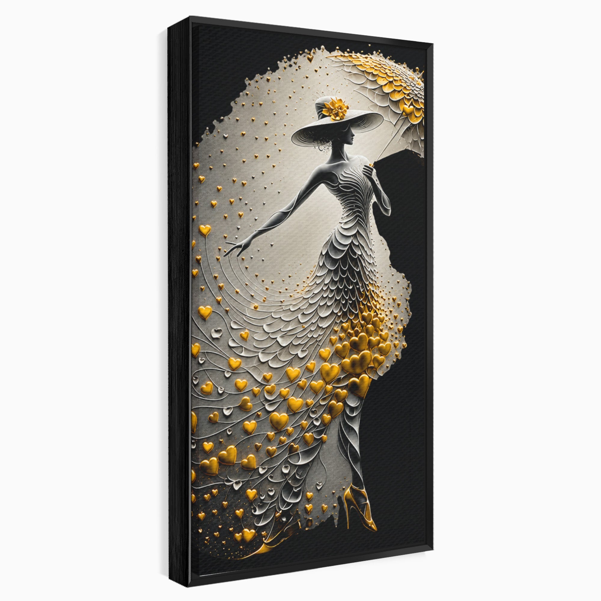 Tablou Canvas Premium LuxCanva® U1227, Eleganta Cu Umbrela, Moda, Umbrela, Inima, Eleganta, Dormitor, Culori Vibrante