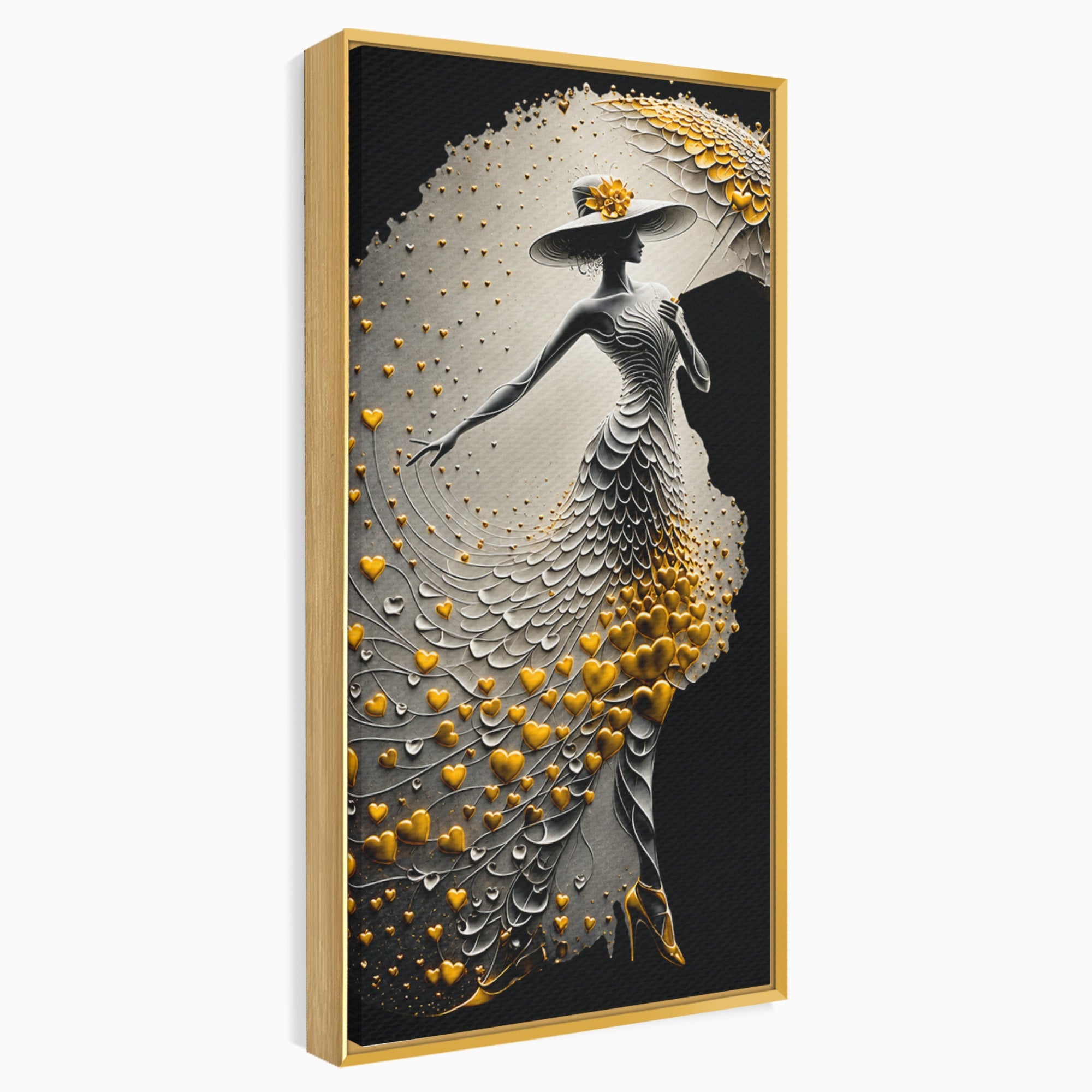 Tablou Canvas Premium LuxCanva® U1227, Eleganta Cu Umbrela, Moda, Umbrela, Inima, Eleganta, Dormitor, Culori Vibrante