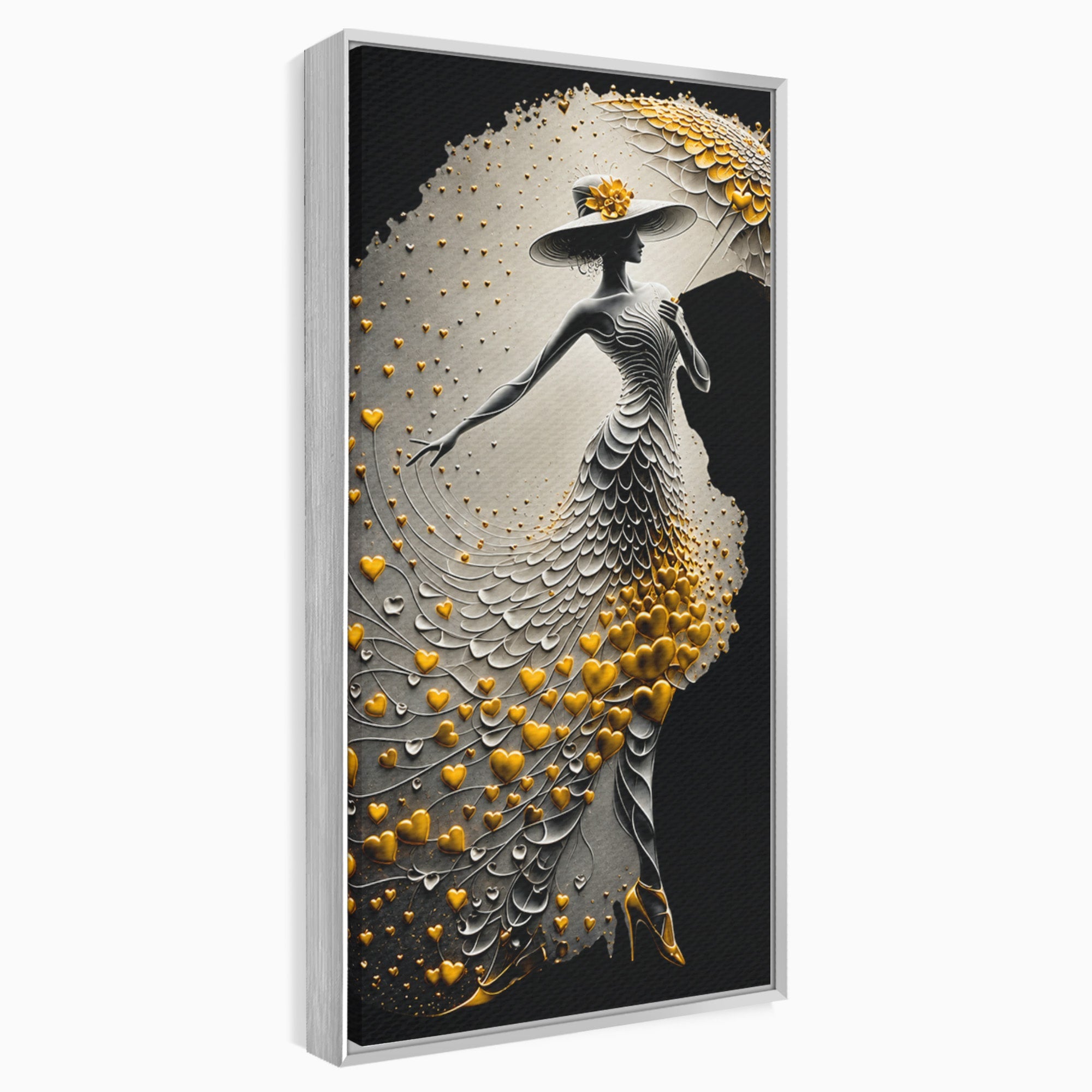 Tablou Canvas Premium LuxCanva® U1227, Eleganta Cu Umbrela, Moda, Umbrela, Inima, Eleganta, Dormitor, Culori Vibrante