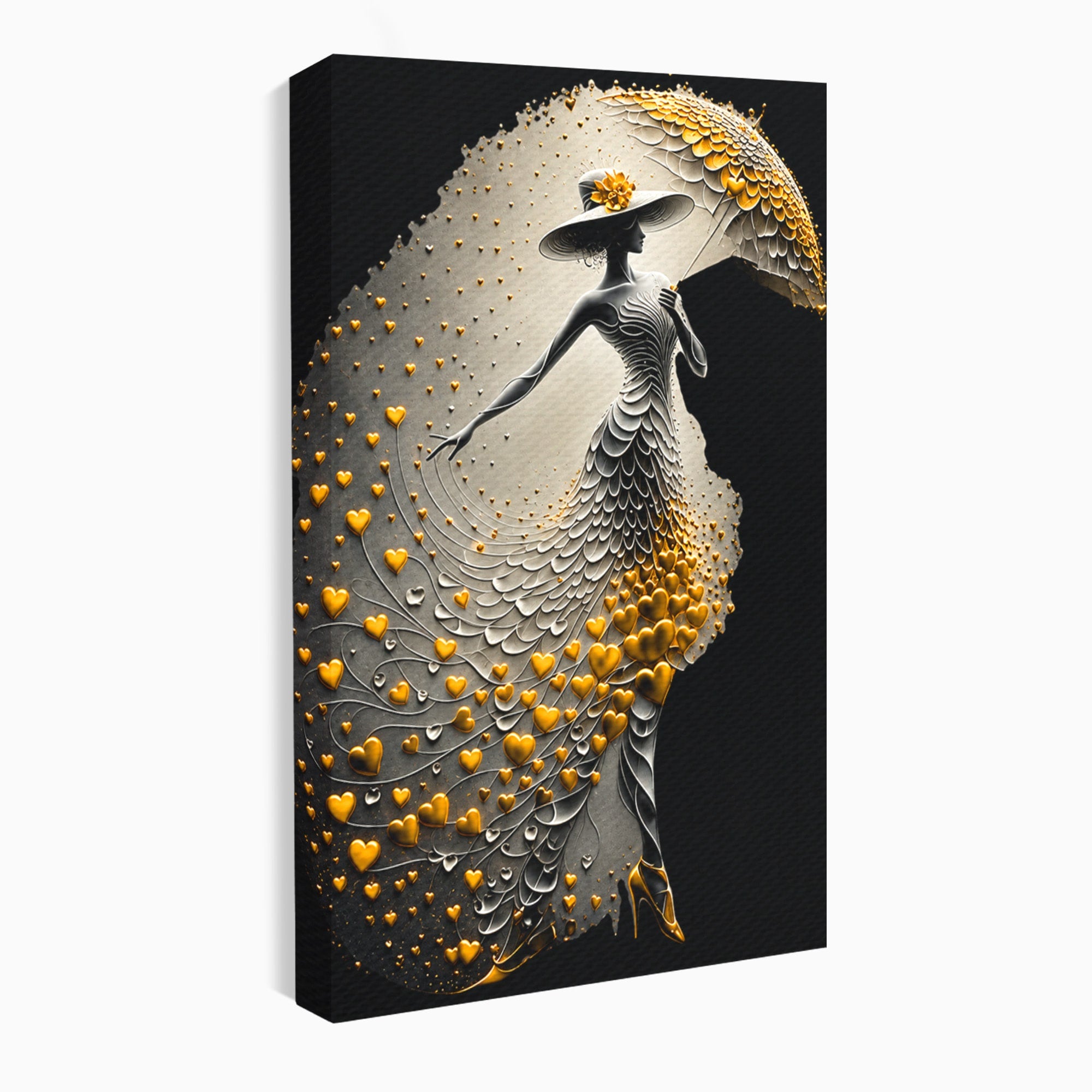 Tablou Canvas Premium LuxCanva® U1227, Eleganta Cu Umbrela, Moda, Umbrela, Inima, Eleganta, Dormitor, Culori Vibrante