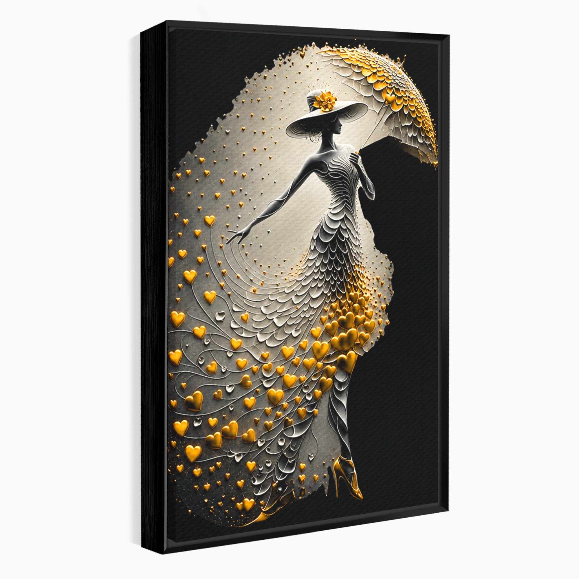 Tablou Canvas Premium LuxCanva® U1227, Eleganta Cu Umbrela, Moda, Umbrela, Inima, Eleganta, Dormitor, Culori Vibrante