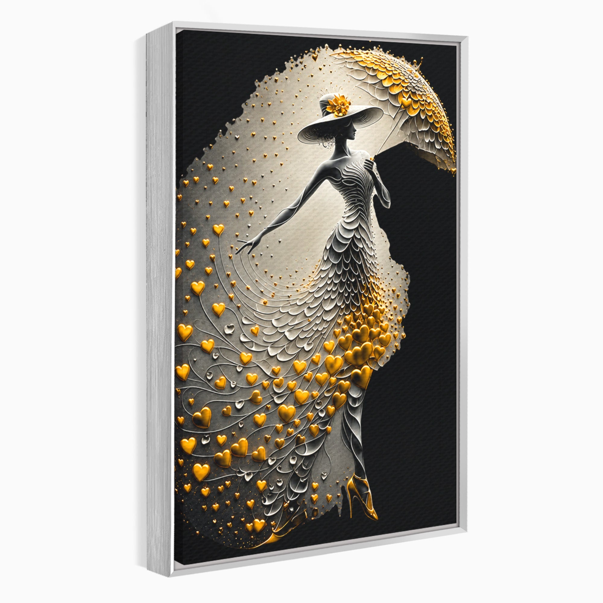 Tablou Canvas Premium LuxCanva® U1227, Eleganta Cu Umbrela, Moda, Umbrela, Inima, Eleganta, Dormitor, Culori Vibrante