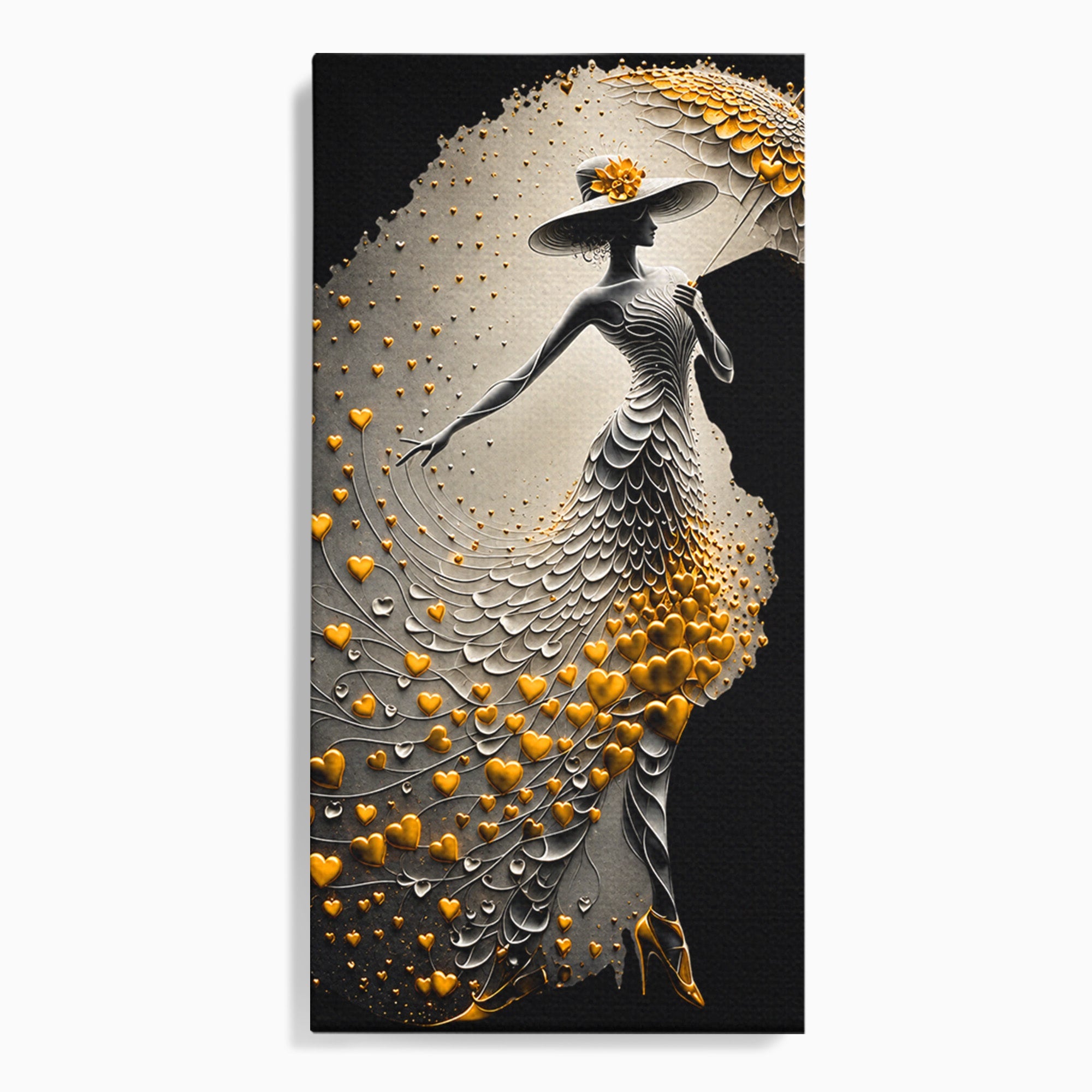 Tablou Canvas Premium LuxCanva® U1227, Eleganta Cu Umbrela, Moda, Umbrela, Inima, Eleganta, Dormitor, Culori Vibrante