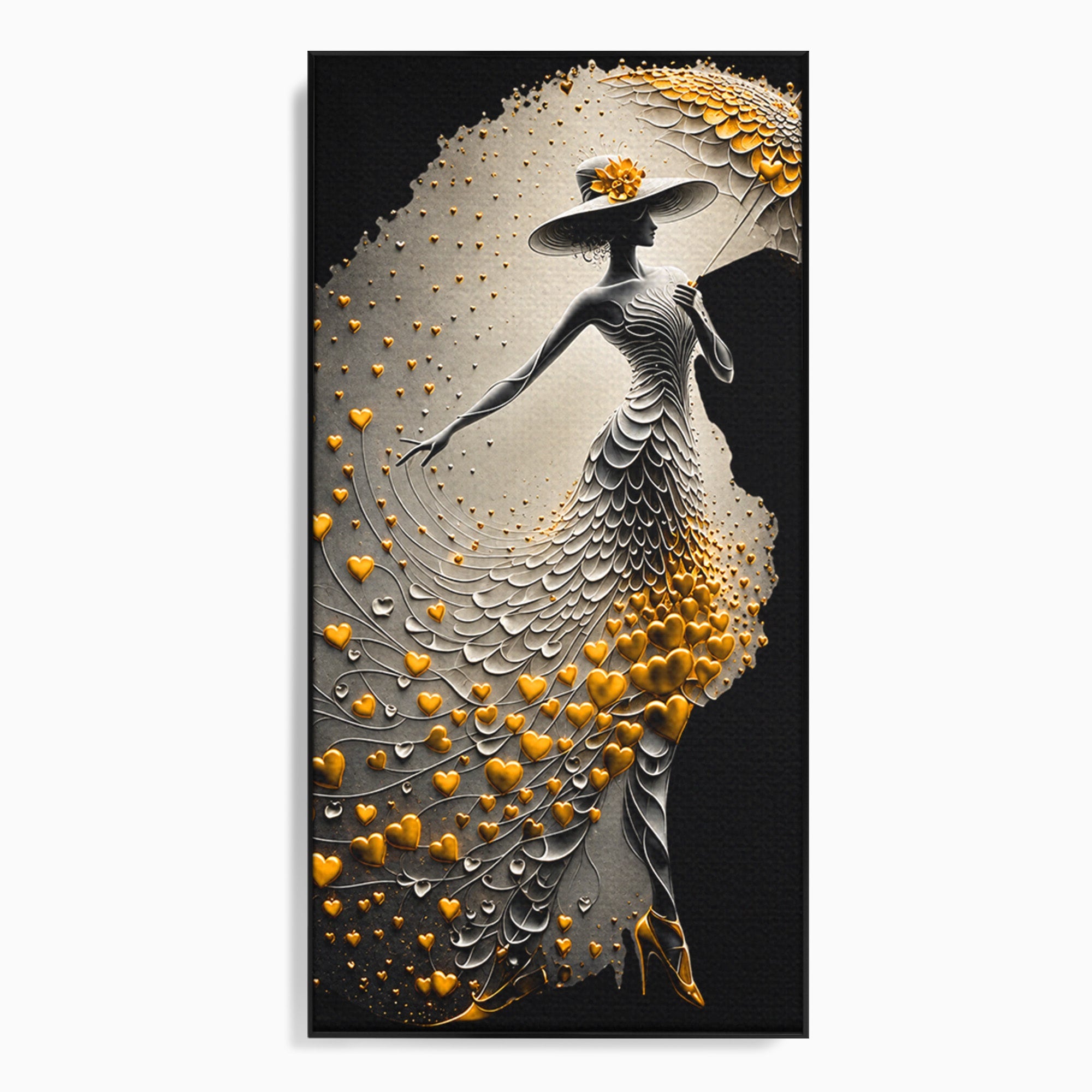 Tablou Canvas Premium LuxCanva® U1227, Eleganta Cu Umbrela, Moda, Umbrela, Inima, Eleganta, Dormitor, Culori Vibrante