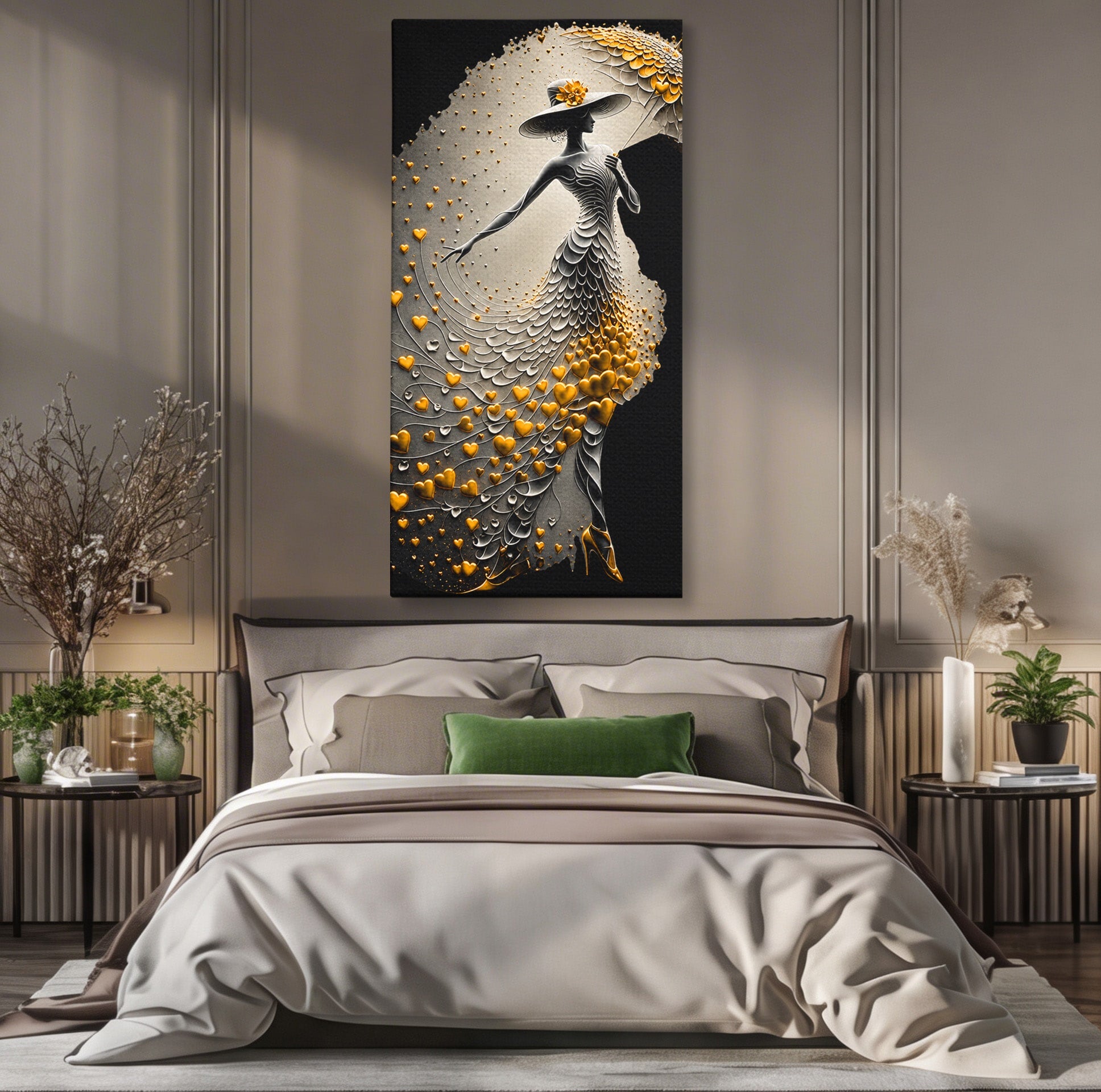 Tablou Canvas Premium LuxCanva® U1227, Eleganta Cu Umbrela, Moda, Umbrela, Inima, Eleganta, Dormitor, Culori Vibrante