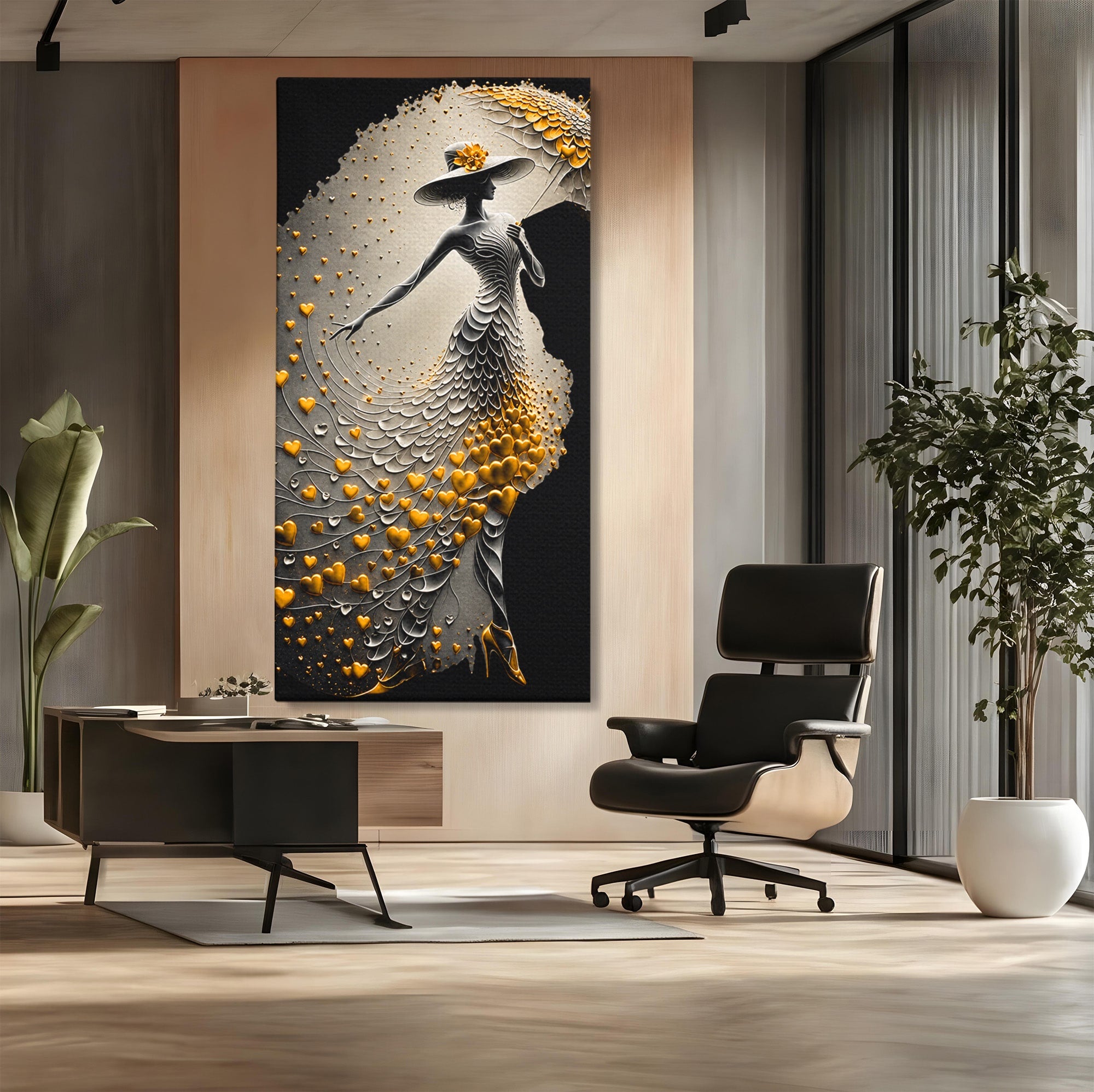 Tablou Canvas Premium LuxCanva® U1227, Eleganta Cu Umbrela, Moda, Umbrela, Inima, Eleganta, Dormitor, Culori Vibrante