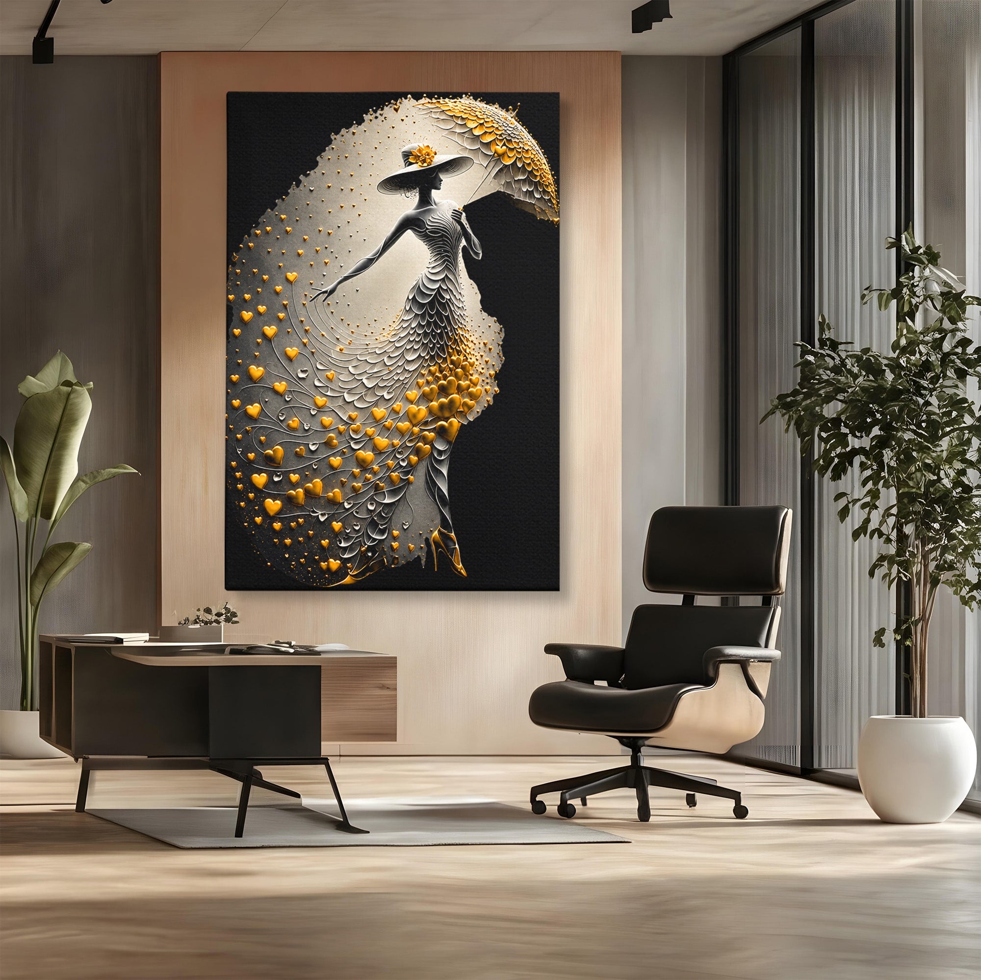 Tablou Canvas Premium LuxCanva® U1227, Eleganta Cu Umbrela, Moda, Umbrela, Inima, Eleganta, Dormitor, Culori Vibrante