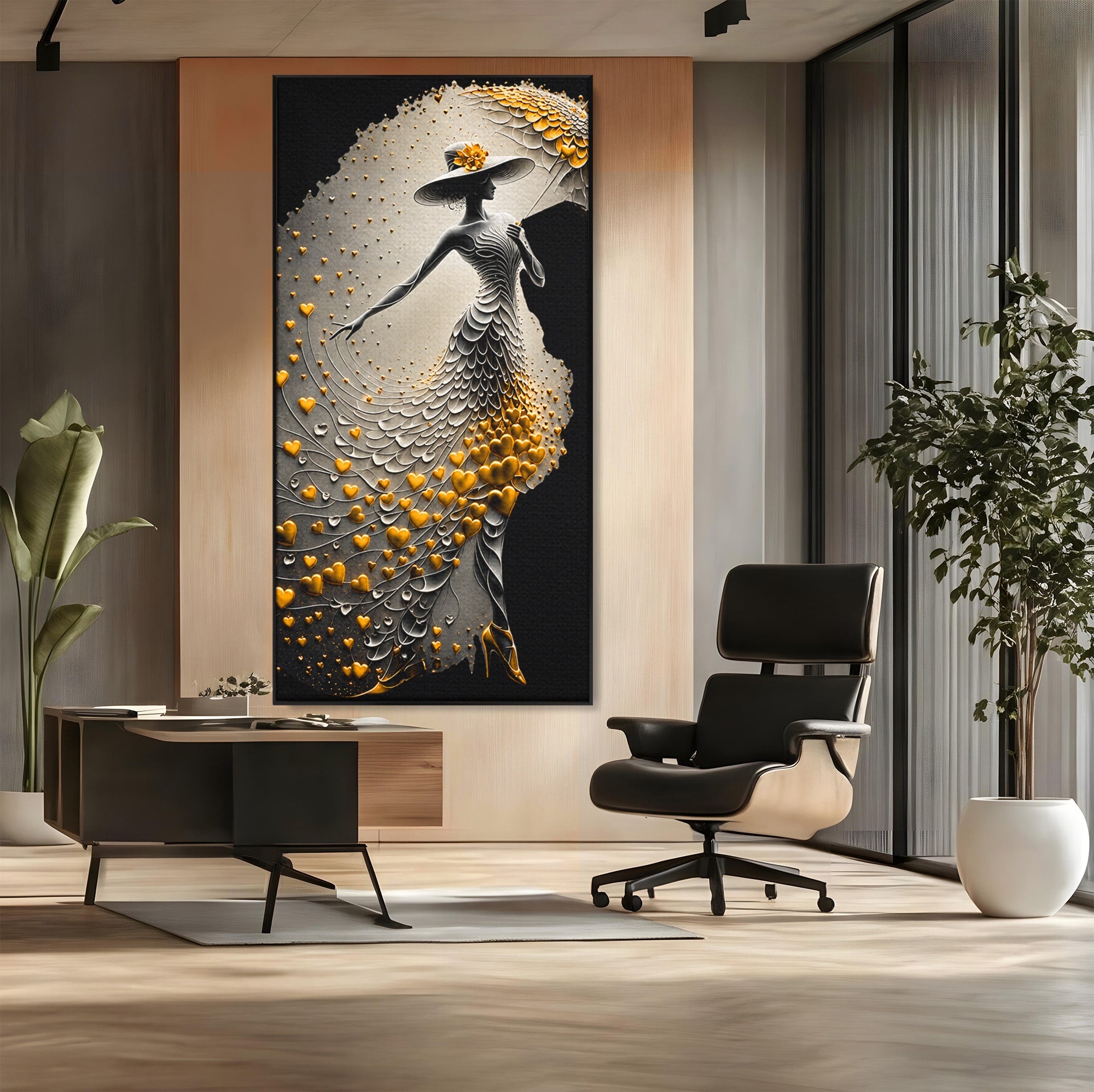 Tablou Canvas Premium LuxCanva® U1227, Eleganta Cu Umbrela, Moda, Umbrela, Inima, Eleganta, Dormitor, Culori Vibrante