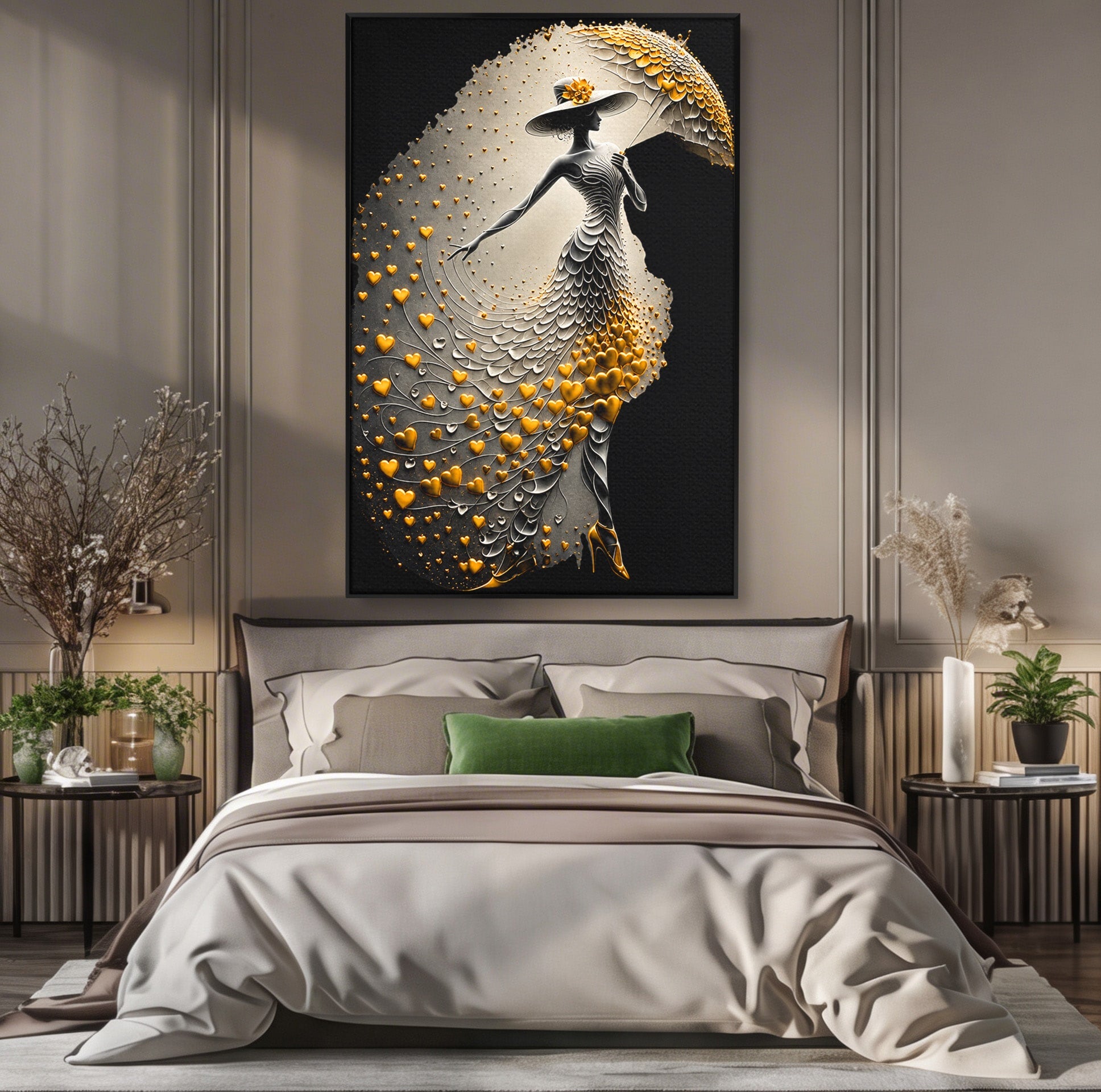 Tablou Canvas Premium LuxCanva® U1227, Eleganta Cu Umbrela, Moda, Umbrela, Inima, Eleganta, Dormitor, Culori Vibrante