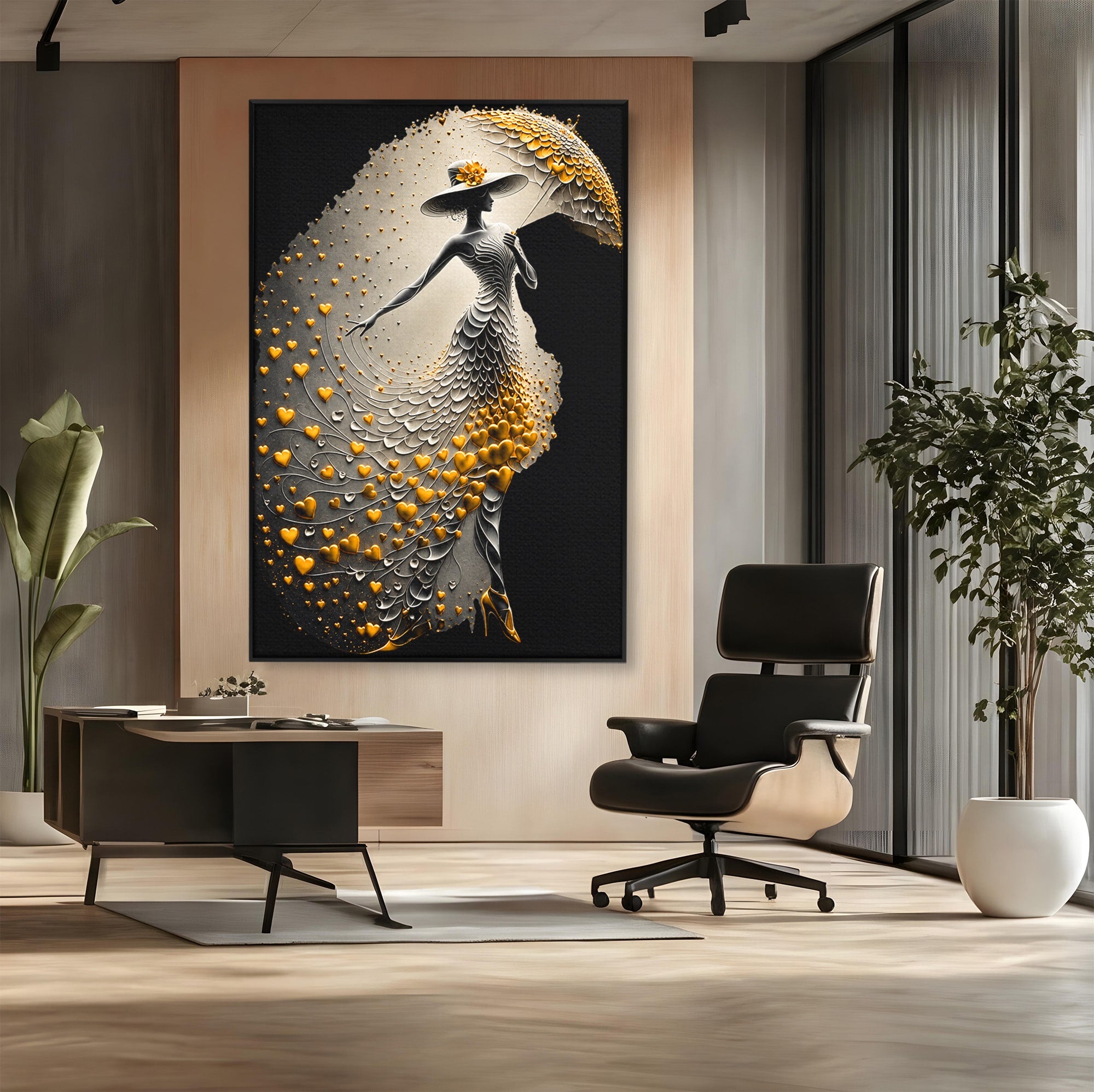 Tablou Canvas Premium LuxCanva® U1227, Eleganta Cu Umbrela, Moda, Umbrela, Inima, Eleganta, Dormitor, Culori Vibrante