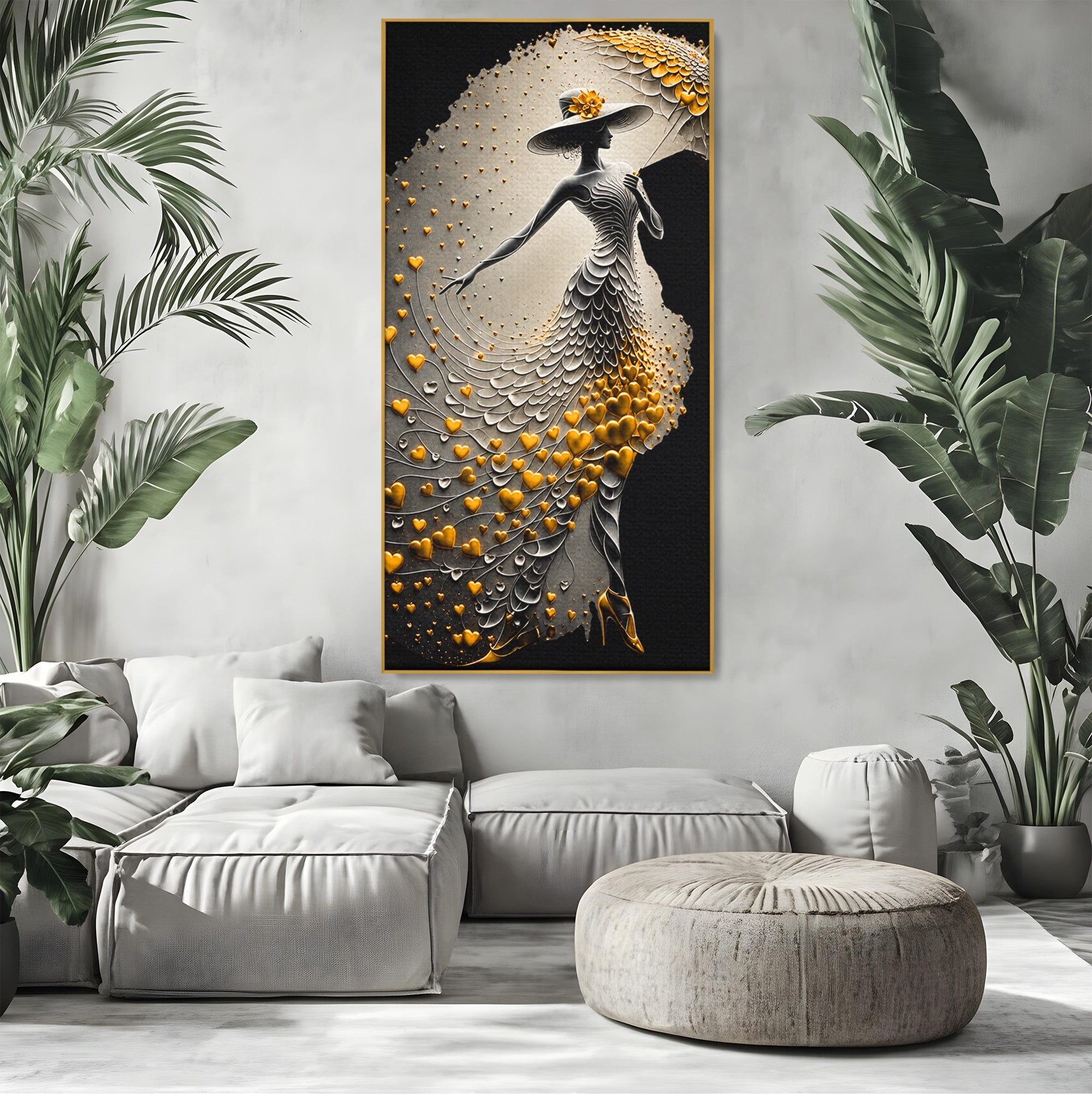 Tablou Canvas Premium LuxCanva® U1227, Eleganta Cu Umbrela, Moda, Umbrela, Inima, Eleganta, Dormitor, Culori Vibrante