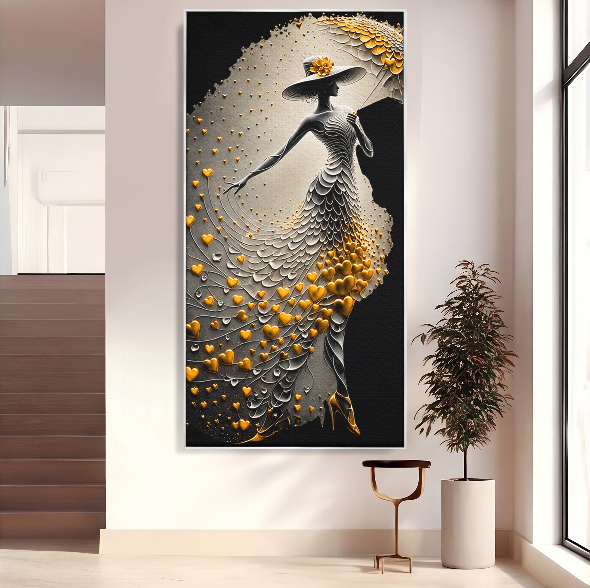 Tablou Canvas Premium LuxCanva® U1227, Eleganta Cu Umbrela, Moda, Umbrela, Inima, Eleganta, Dormitor, Culori Vibrante