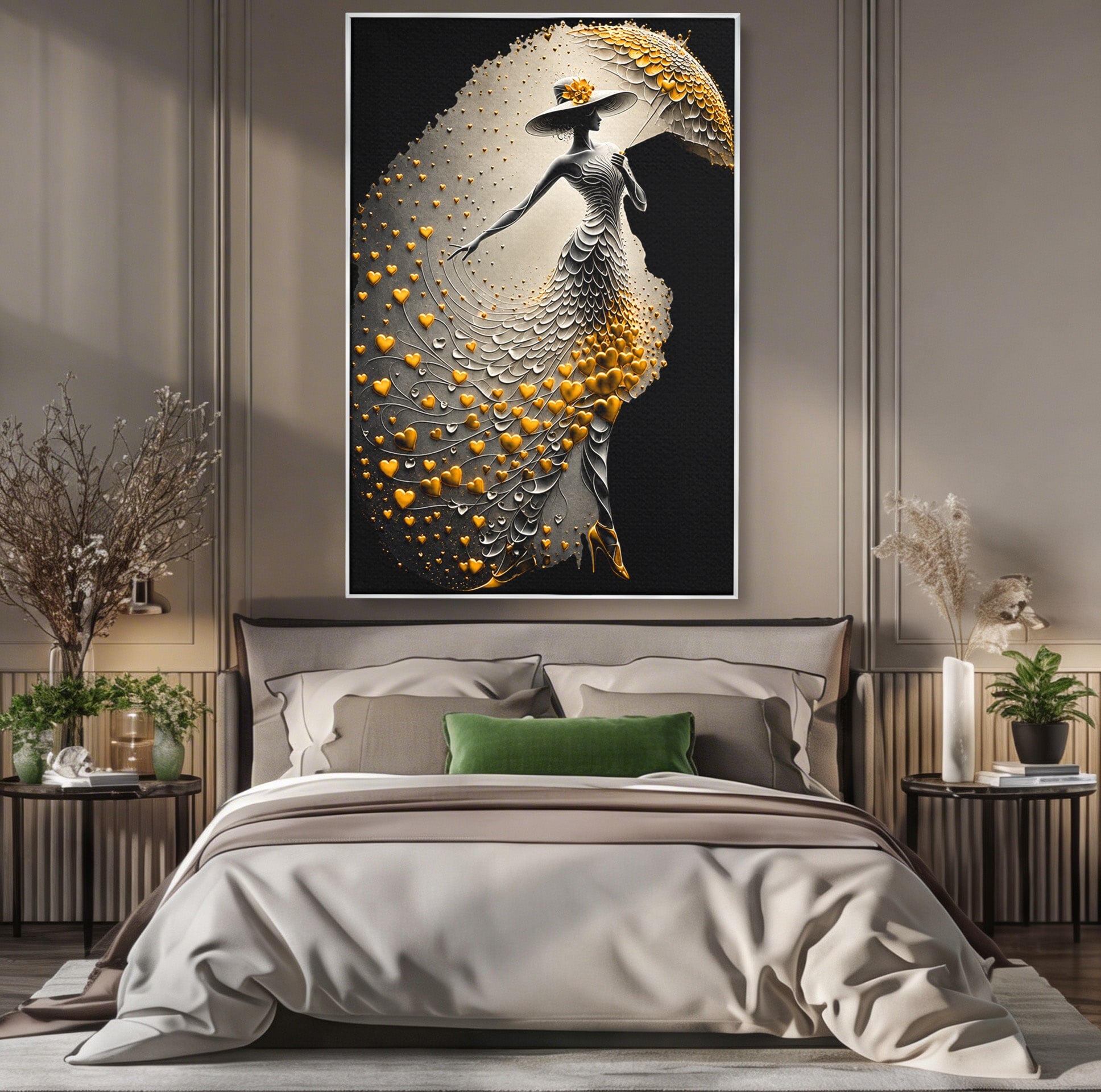 Tablou Canvas Premium LuxCanva® U1227, Eleganta Cu Umbrela, Moda, Umbrela, Inima, Eleganta, Dormitor, Culori Vibrante
