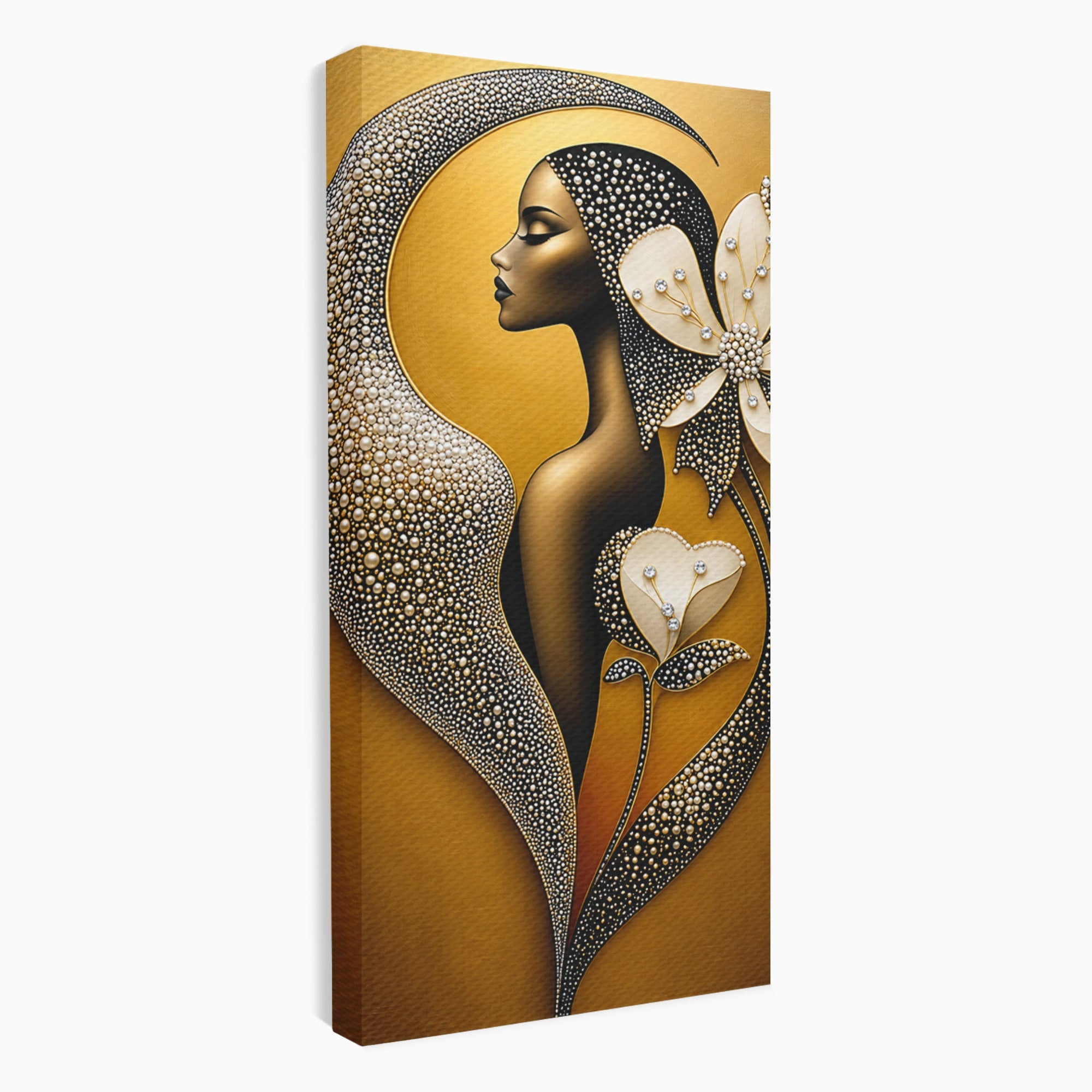 Tablou Canvas Premium LuxCanva® U1228, Femeie Cu Flori Perlate, Flori, Arta Abstracta, Eleganta, Femeie, Dormitor, Culori Vibrante