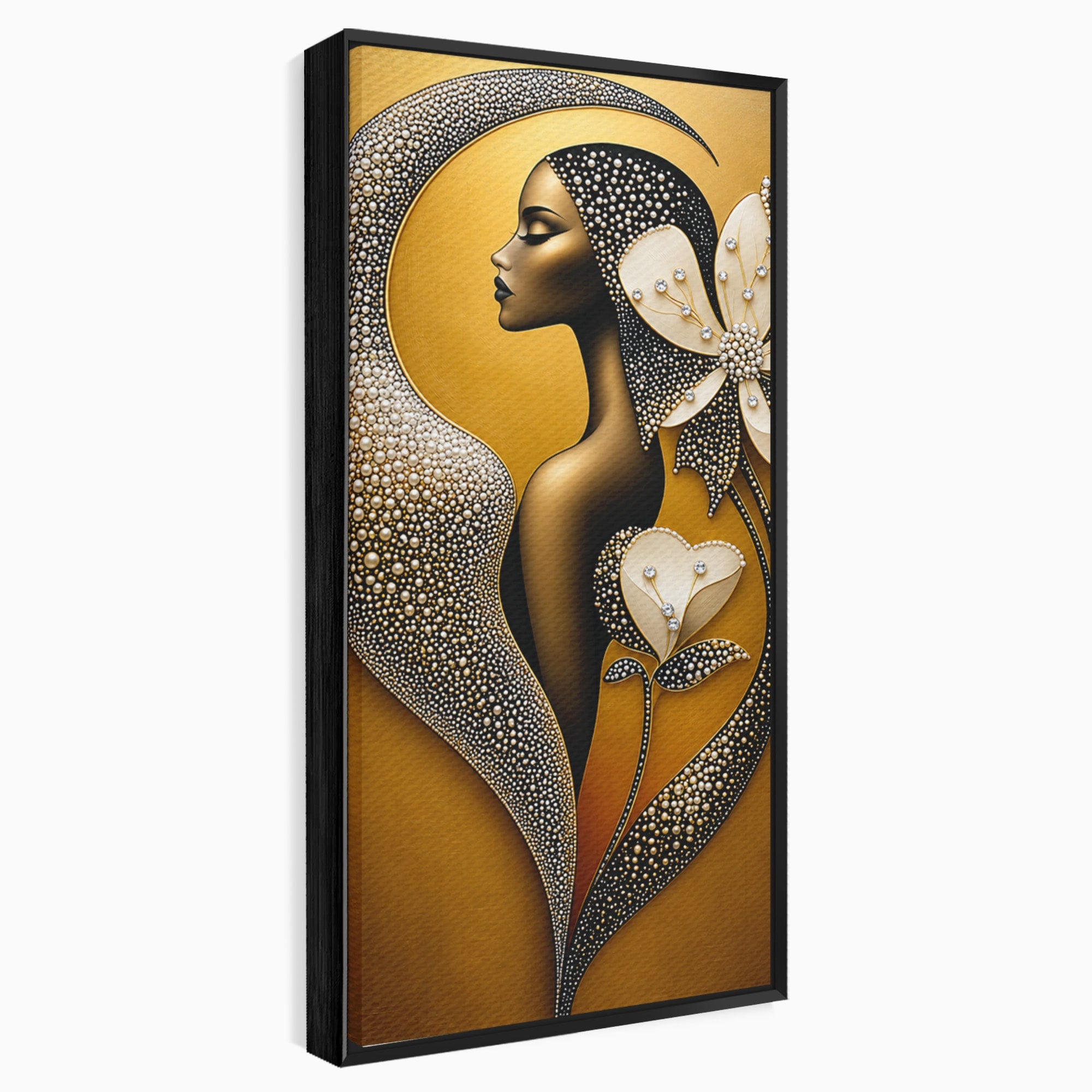 Tablou Canvas Premium LuxCanva® U1228, Femeie Cu Flori Perlate, Flori, Arta Abstracta, Eleganta, Femeie, Dormitor, Culori Vibrante