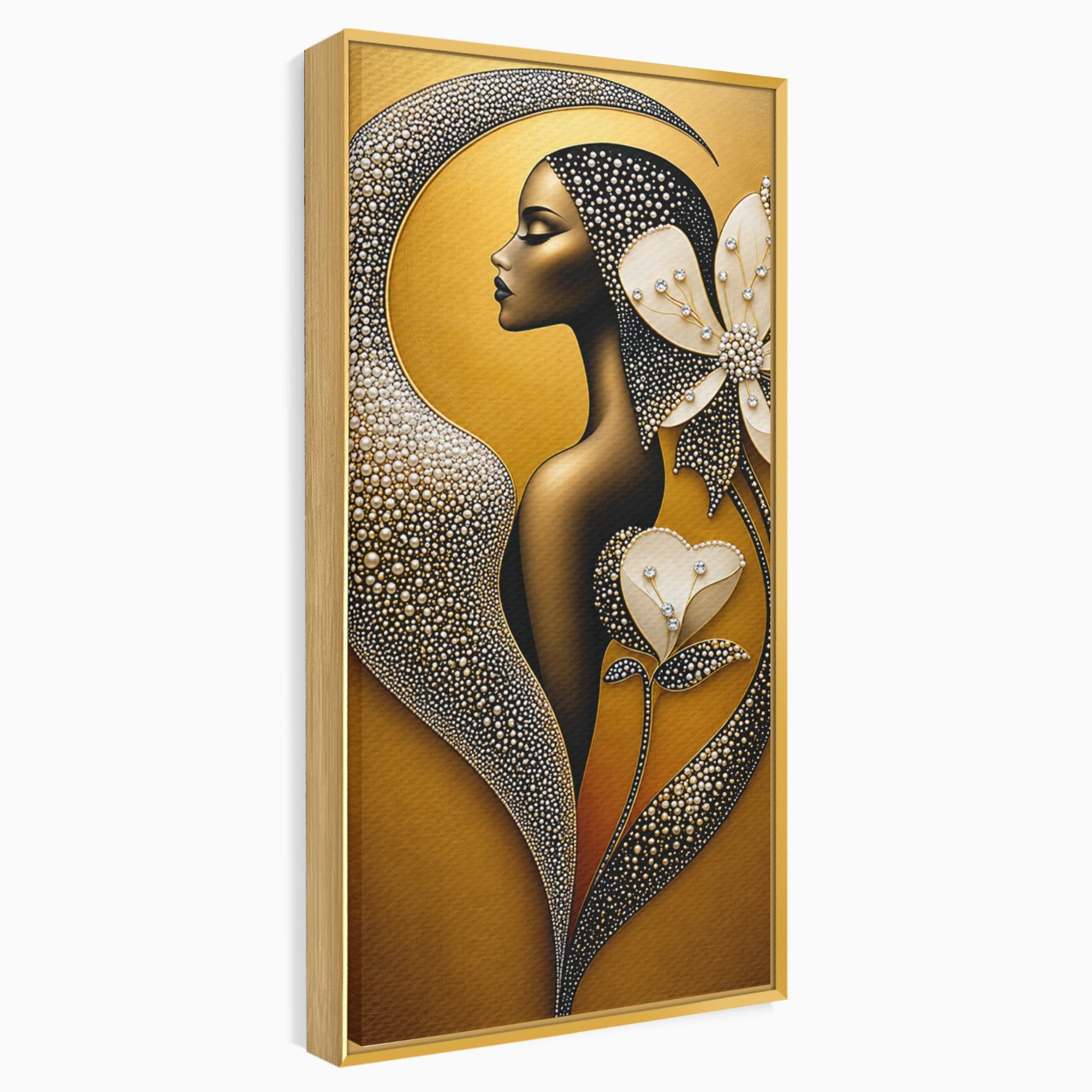 Tablou Canvas Premium LuxCanva® U1228, Femeie Cu Flori Perlate, Flori, Arta Abstracta, Eleganta, Femeie, Dormitor, Culori Vibrante