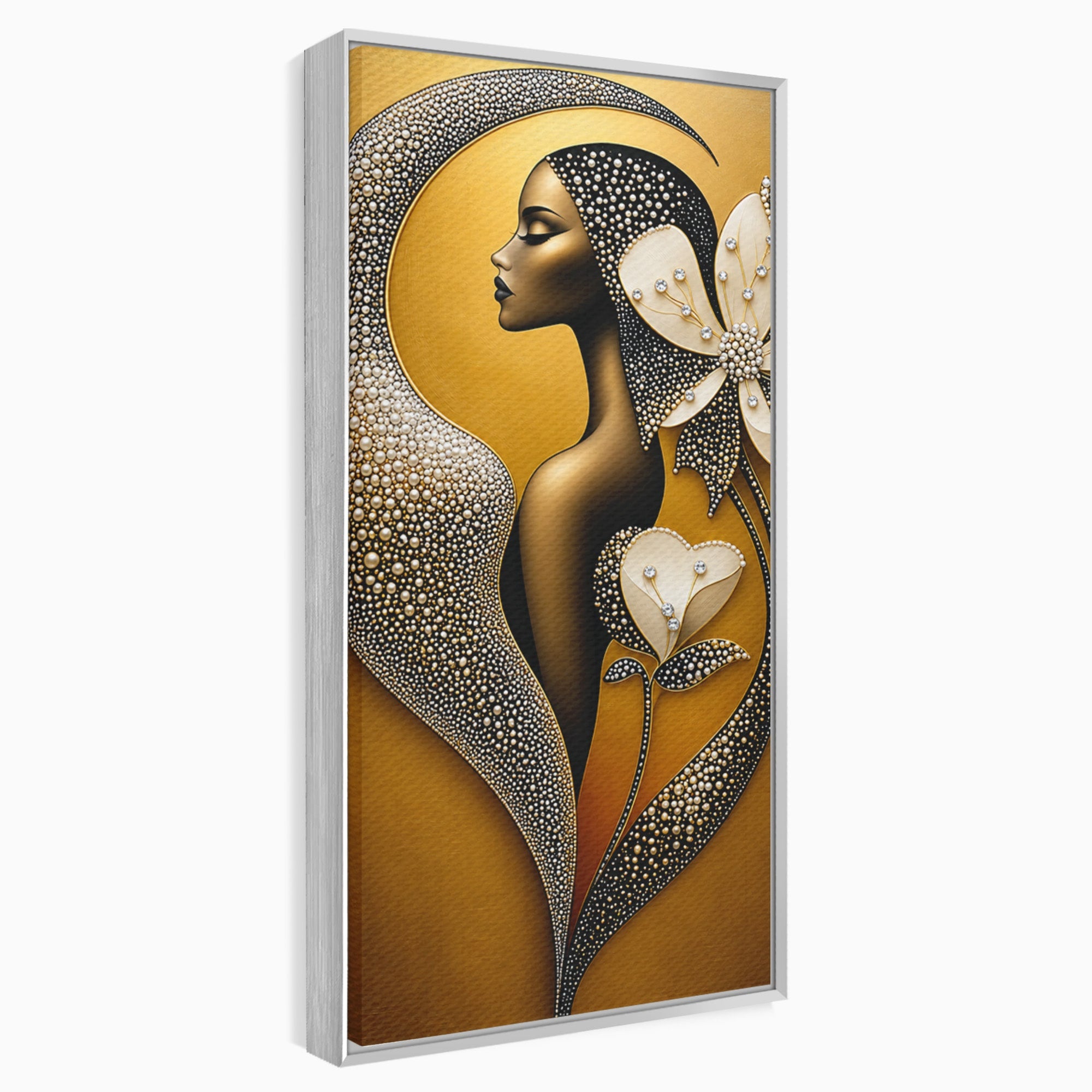 Tablou Canvas Premium LuxCanva® U1228, Femeie Cu Flori Perlate, Flori, Arta Abstracta, Eleganta, Femeie, Dormitor, Culori Vibrante