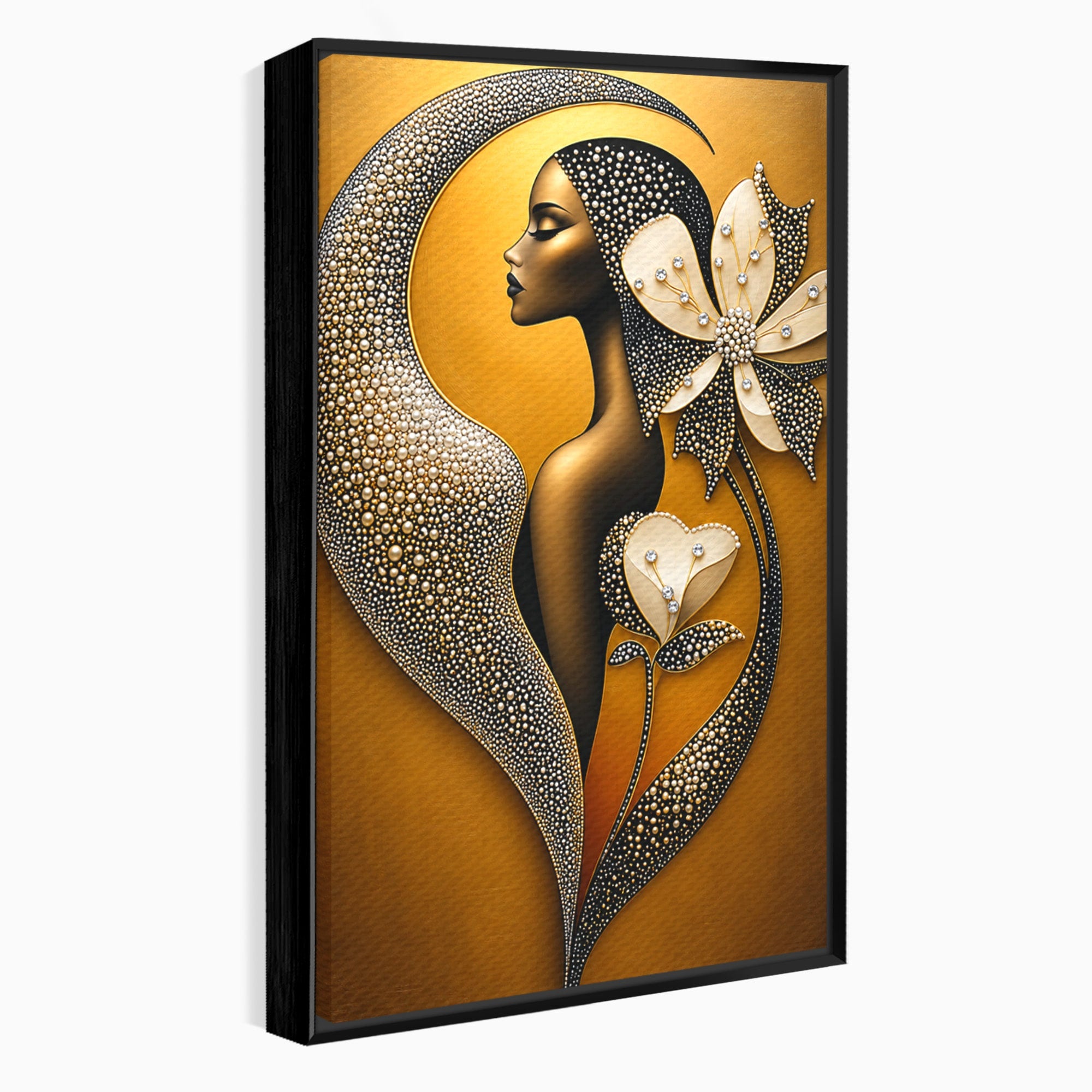 Tablou Canvas Premium LuxCanva® U1228, Femeie Cu Flori Perlate, Flori, Arta Abstracta, Eleganta, Femeie, Dormitor, Culori Vibrante