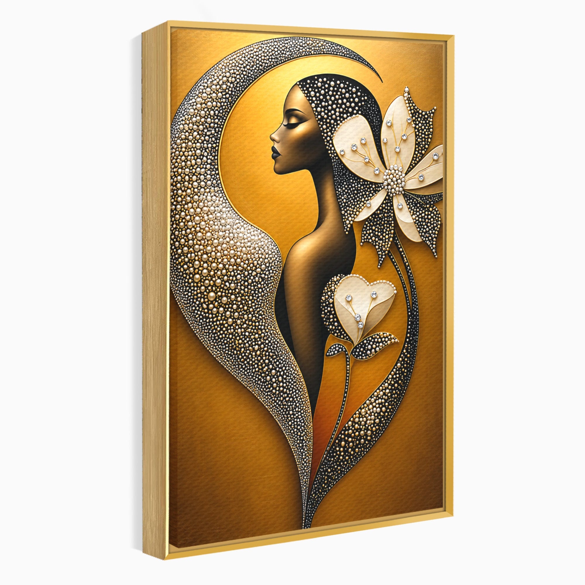 Tablou Canvas Premium LuxCanva® U1228, Femeie Cu Flori Perlate, Flori, Arta Abstracta, Eleganta, Femeie, Dormitor, Culori Vibrante