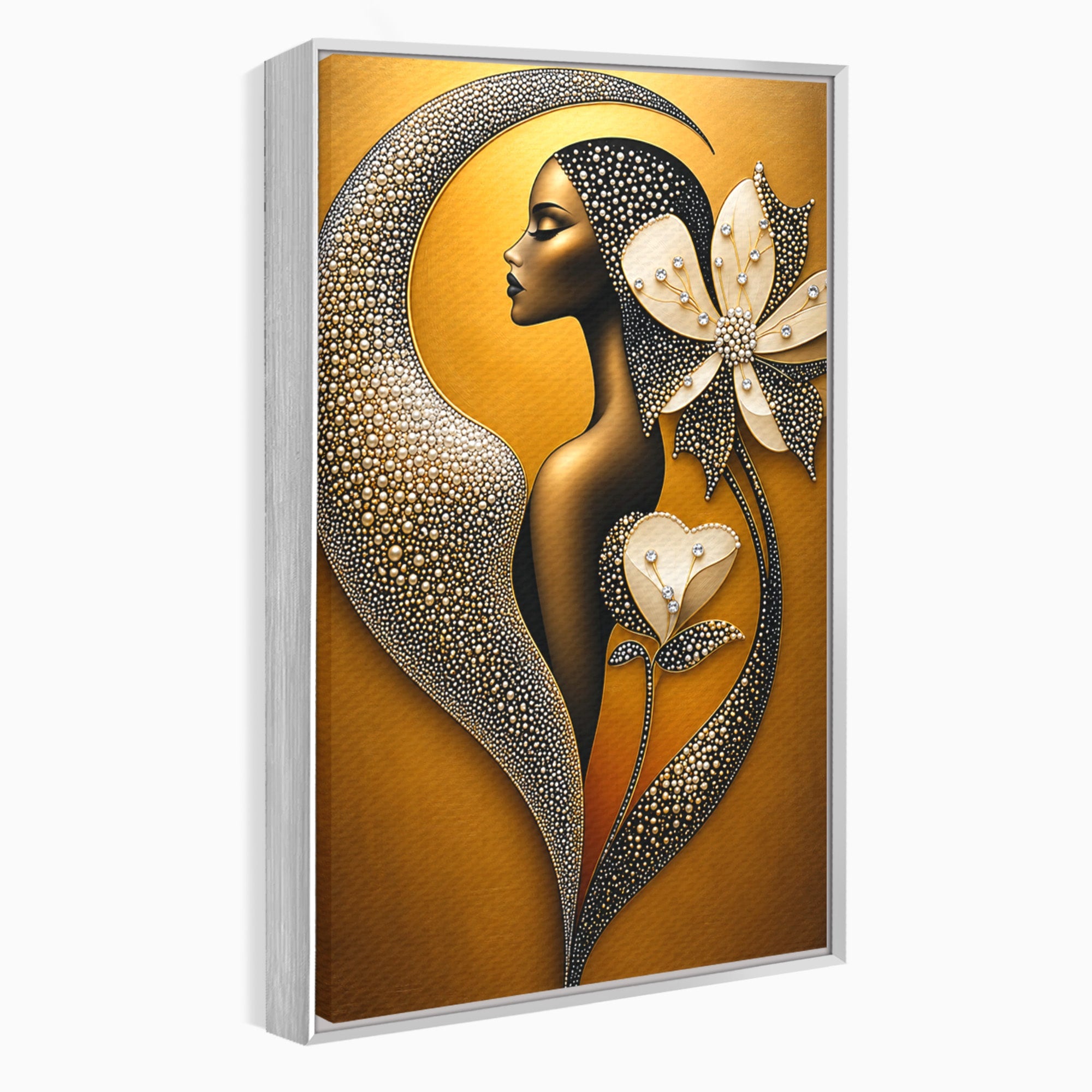 Tablou Canvas Premium LuxCanva® U1228, Femeie Cu Flori Perlate, Flori, Arta Abstracta, Eleganta, Femeie, Dormitor, Culori Vibrante