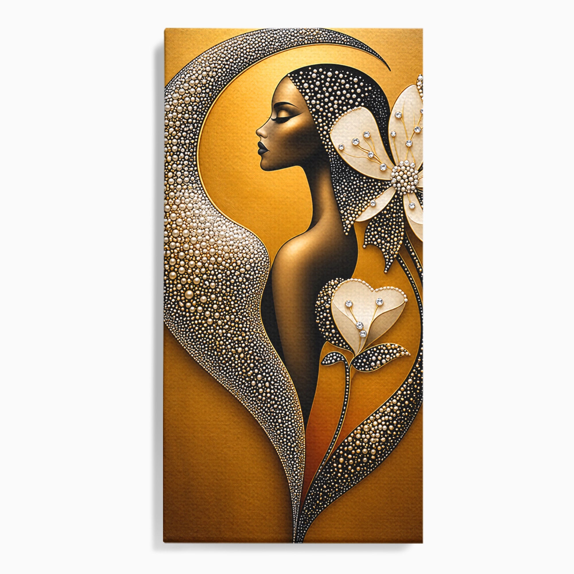 Tablou Canvas Premium LuxCanva® U1228, Femeie Cu Flori Perlate, Flori, Arta Abstracta, Eleganta, Femeie, Dormitor, Culori Vibrante