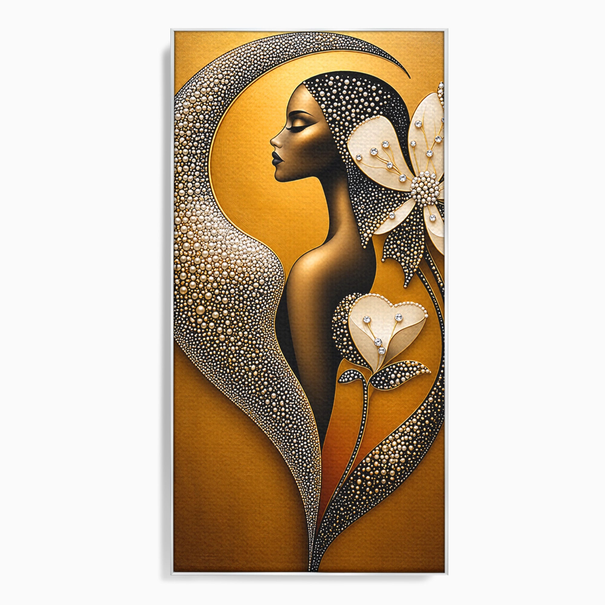 Tablou Canvas Premium LuxCanva® U1228, Femeie Cu Flori Perlate, Flori, Arta Abstracta, Eleganta, Femeie, Dormitor, Culori Vibrante