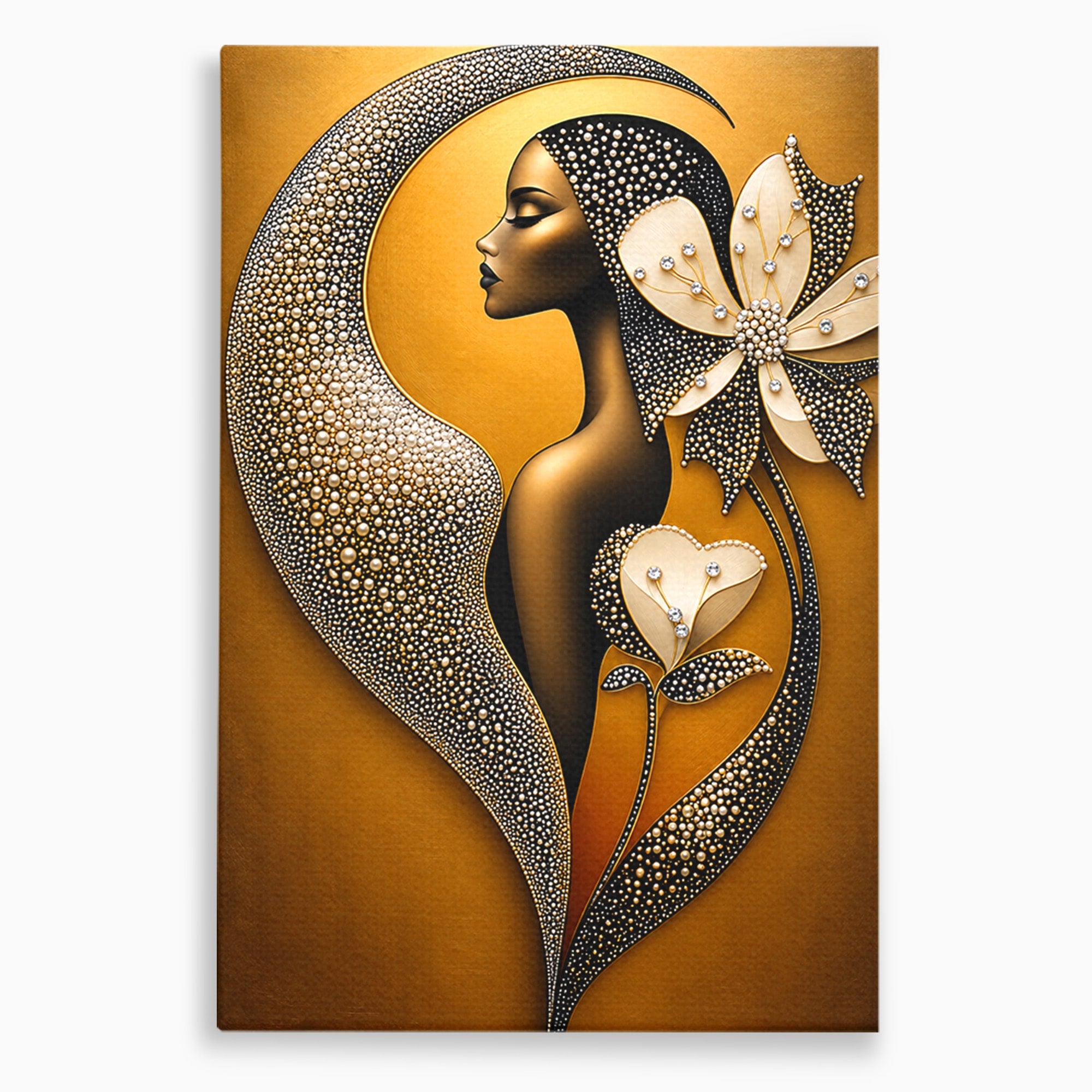 Tablou Canvas Premium LuxCanva® U1228, Femeie Cu Flori Perlate, Flori, Arta Abstracta, Eleganta, Femeie, Dormitor, Culori Vibrante