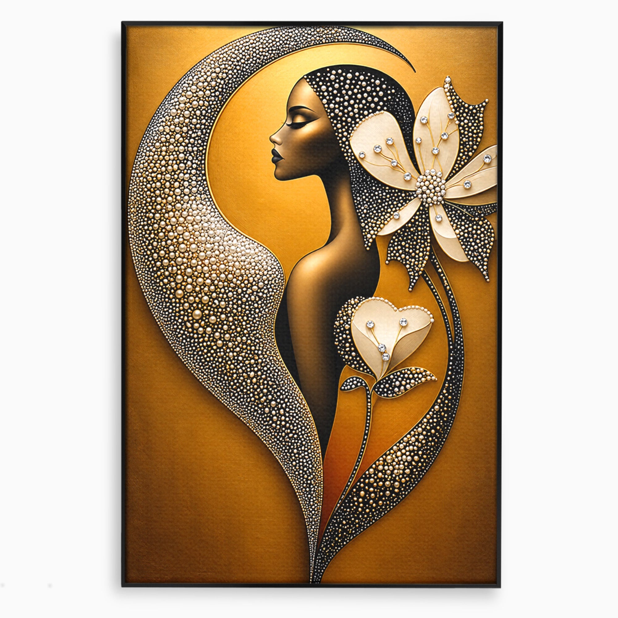 Tablou Canvas Premium LuxCanva® U1228, Femeie Cu Flori Perlate, Flori, Arta Abstracta, Eleganta, Femeie, Dormitor, Culori Vibrante
