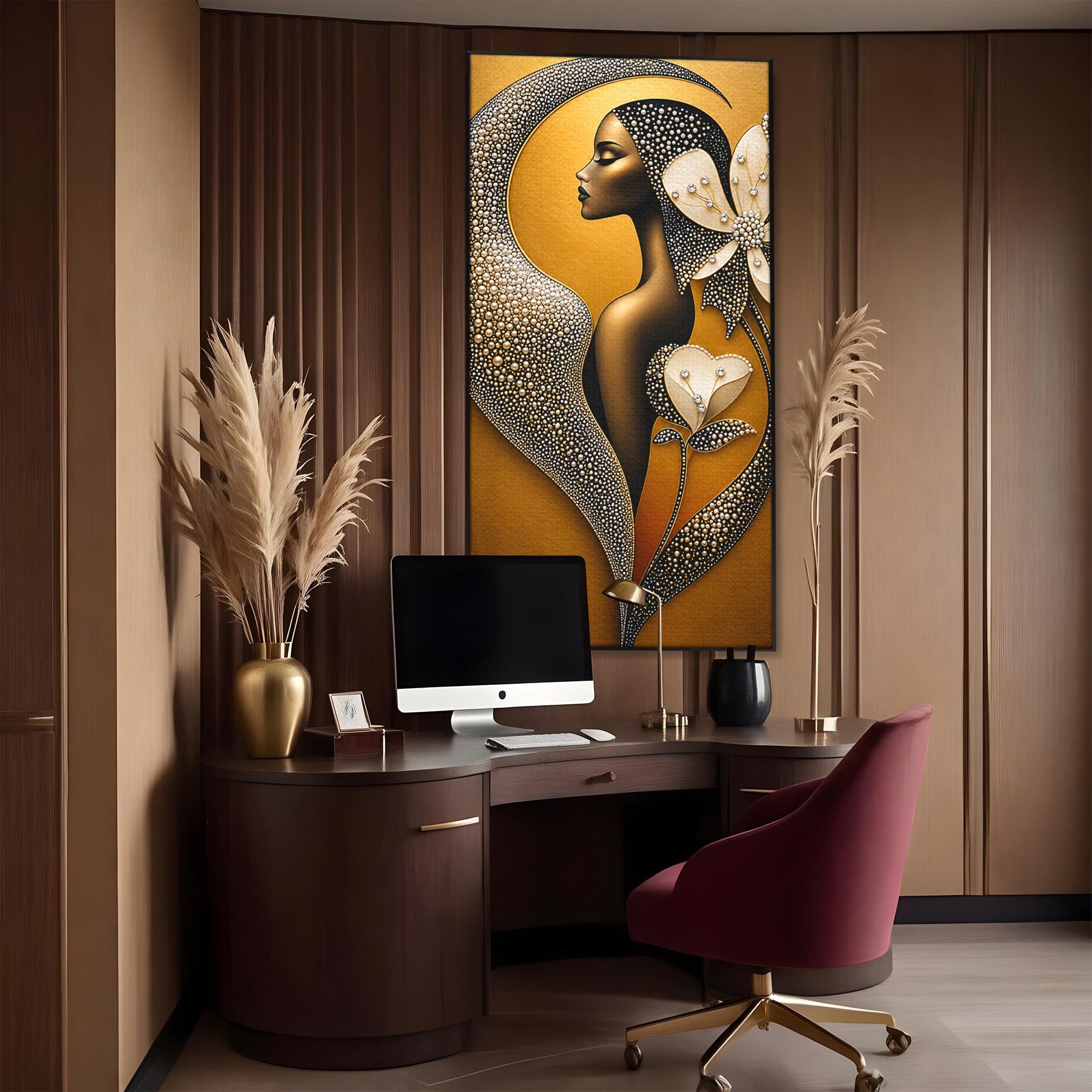 Tablou Canvas Premium LuxCanva® U1228, Femeie Cu Flori Perlate, Flori, Arta Abstracta, Eleganta, Femeie, Dormitor, Culori Vibrante