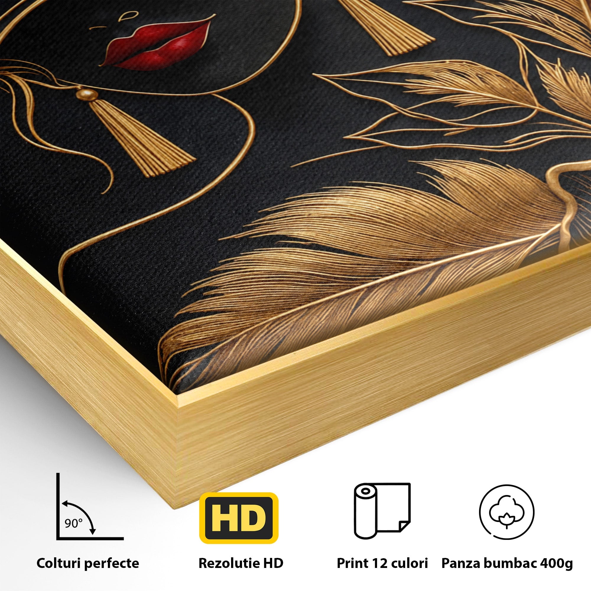 Tablou Canvas Premium LuxCanva® U1229, Misterioasa In Aur, Femeie, Eleganta, Moda, Portret, Dormitor, Birou, Culori Vibrante