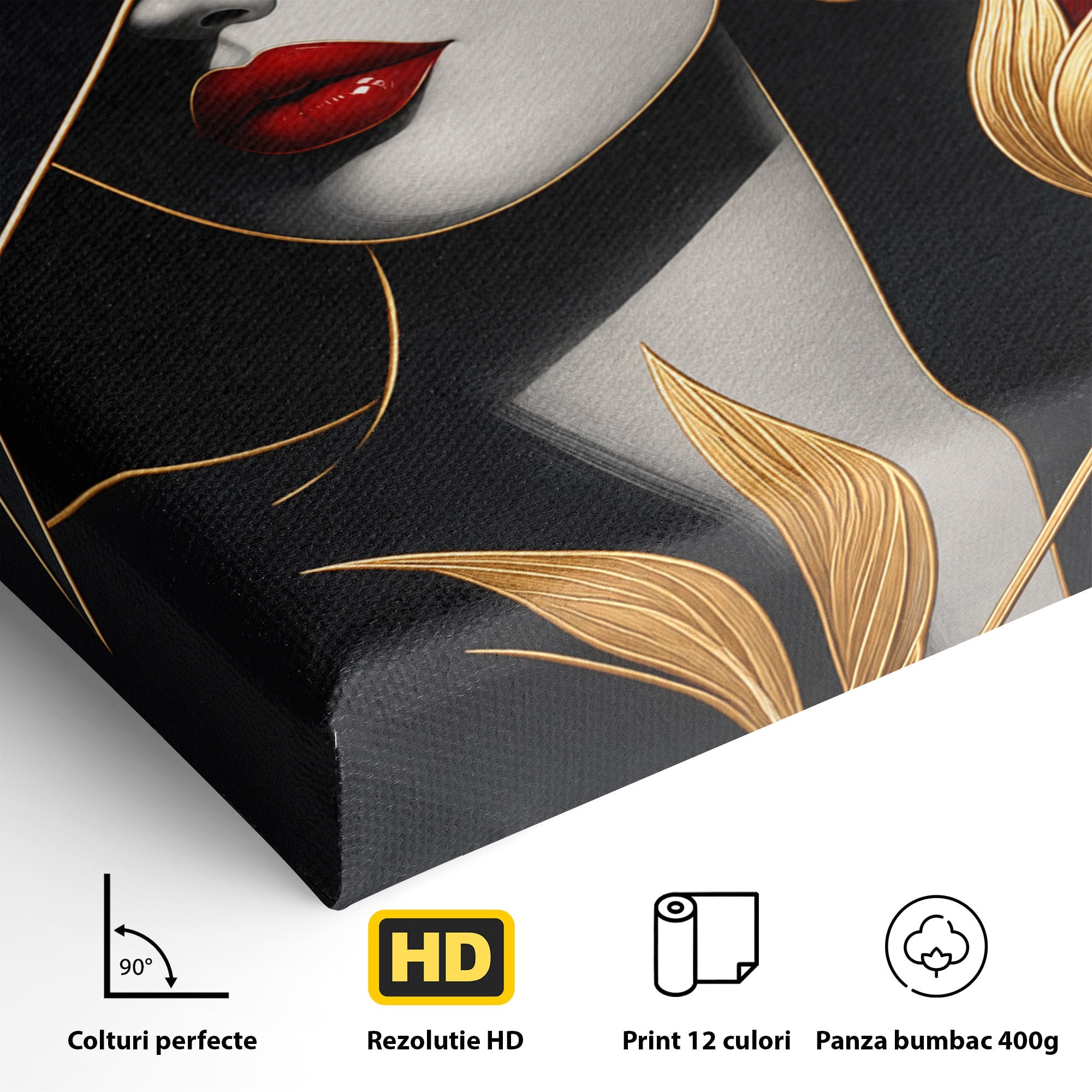 Tablou Canvas Premium LuxCanva® U1230, Seductie Sub Palarie, Femeie, Moda, Eleganta, Portret, Dormitor, Birou, Culori Vibrante