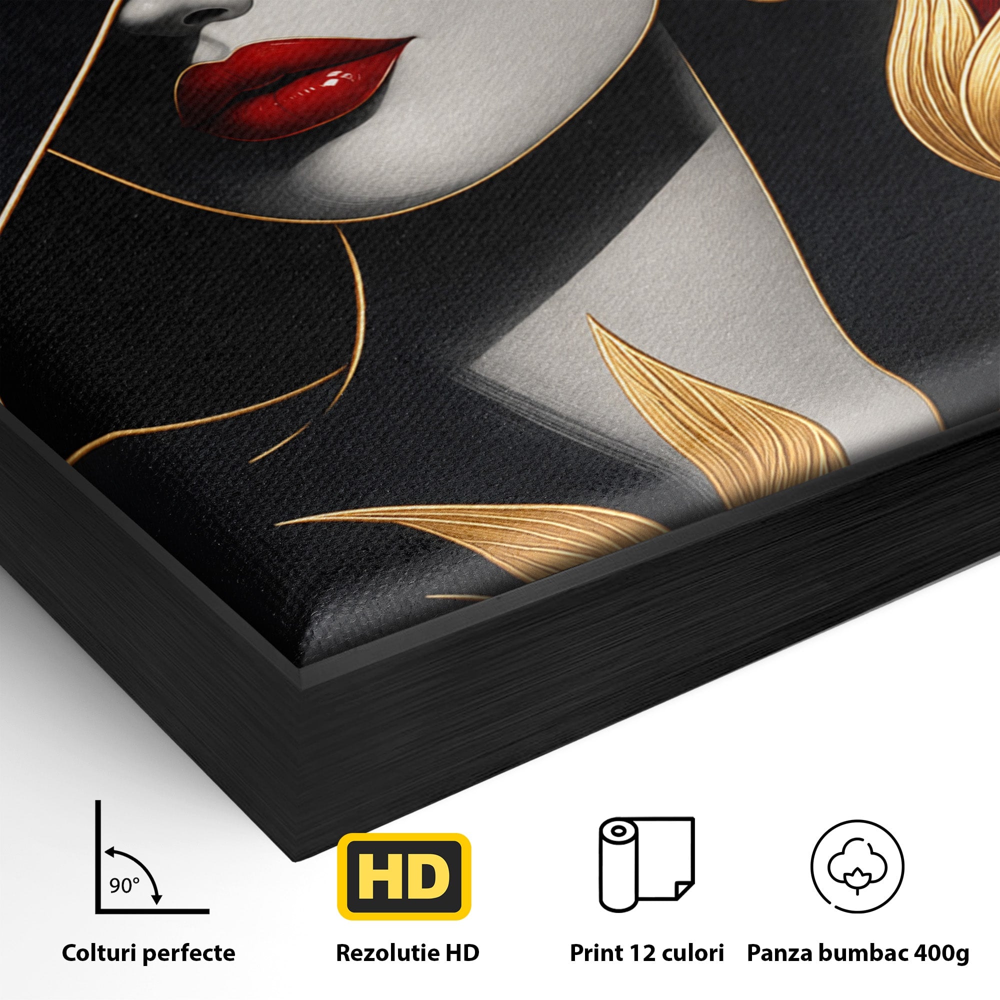 Tablou Canvas Premium LuxCanva® U1230, Seductie Sub Palarie, Femeie, Moda, Eleganta, Portret, Dormitor, Birou, Culori Vibrante