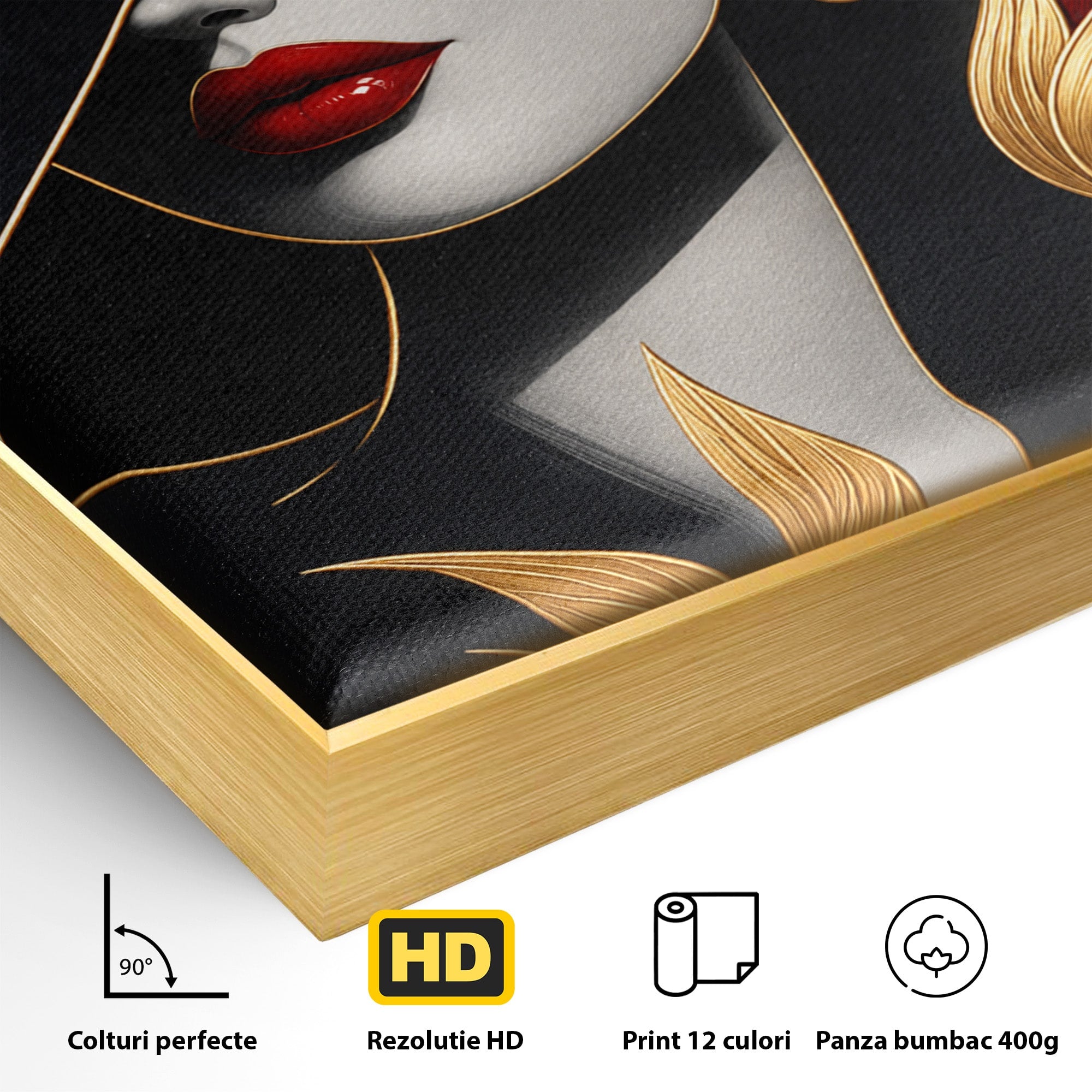 Tablou Canvas Premium LuxCanva® U1230, Seductie Sub Palarie, Femeie, Moda, Eleganta, Portret, Dormitor, Birou, Culori Vibrante