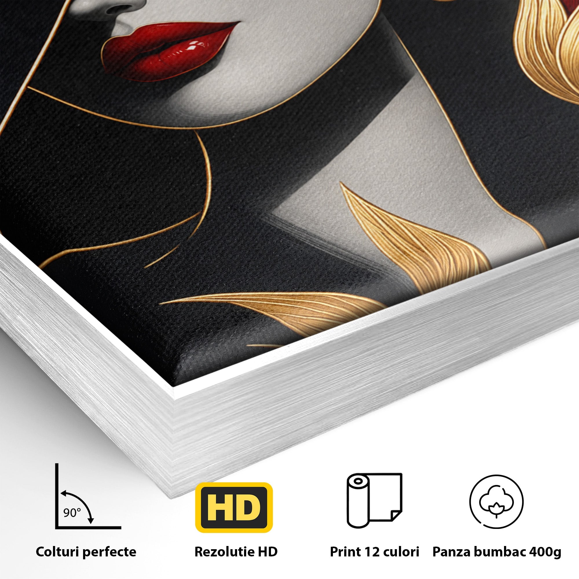 Tablou Canvas Premium LuxCanva® U1230, Seductie Sub Palarie, Femeie, Moda, Eleganta, Portret, Dormitor, Birou, Culori Vibrante